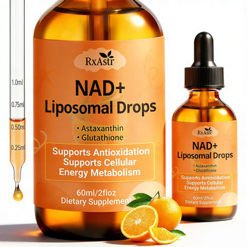 NAD+ Liposomal Drops with Astaxanthin & Glutathione, 600mg NR for Cellular Energy, Antioxidant Defense, Skin & Cognitive Support for Men & Women, Natural Citrus Flavor, Vegan, GMP Certified, 60ml RxAstr buy supplements canada