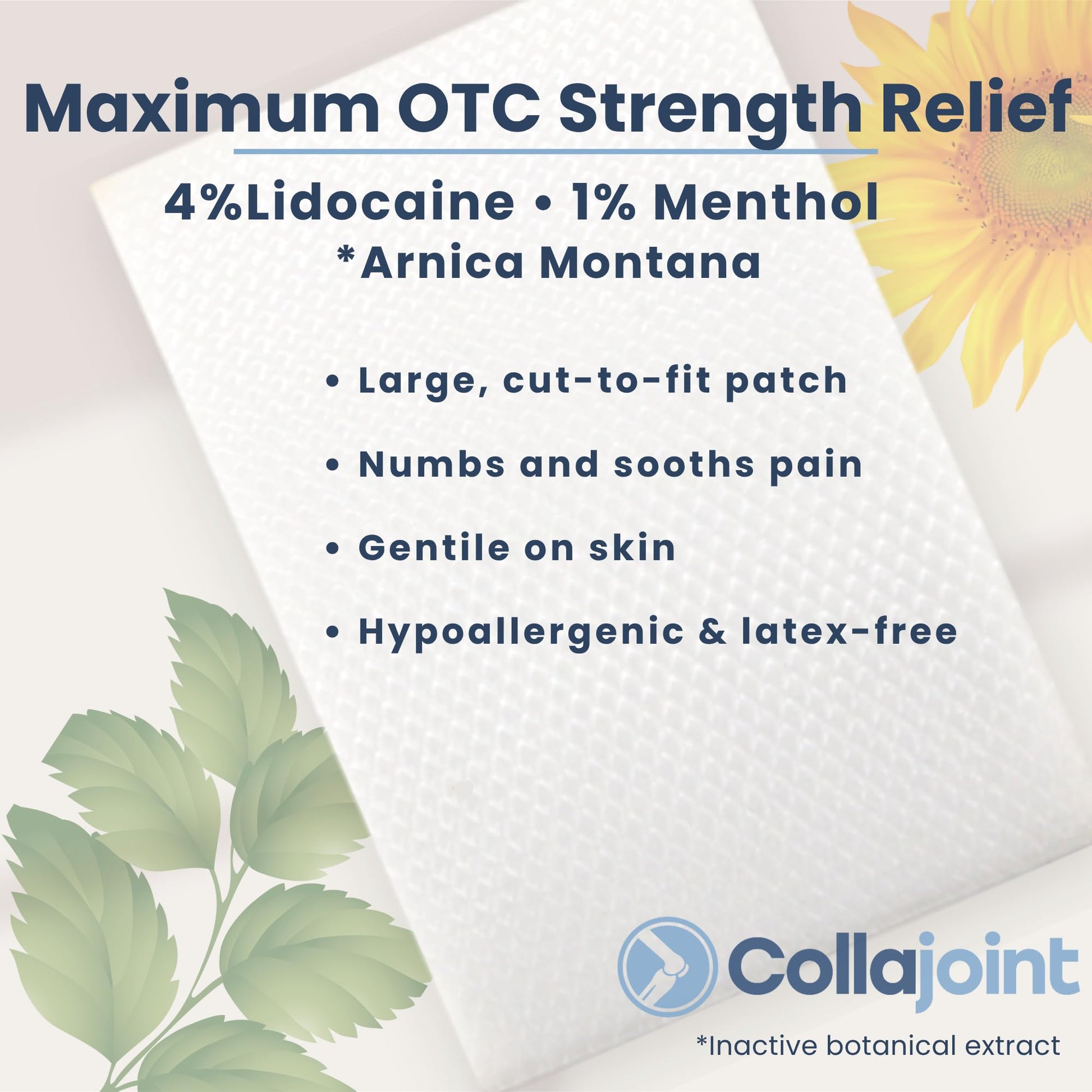Collajoint Maximum-Strength Lidocaine 4% & Menthol 1% Hydrogel Pain Relief Patch with Arnica Montana Flower Extract-Temporary Numbing & Cooling Relief for Sore Muscles, Stiff Joints & Arthritis Collajoint buy supplements canada