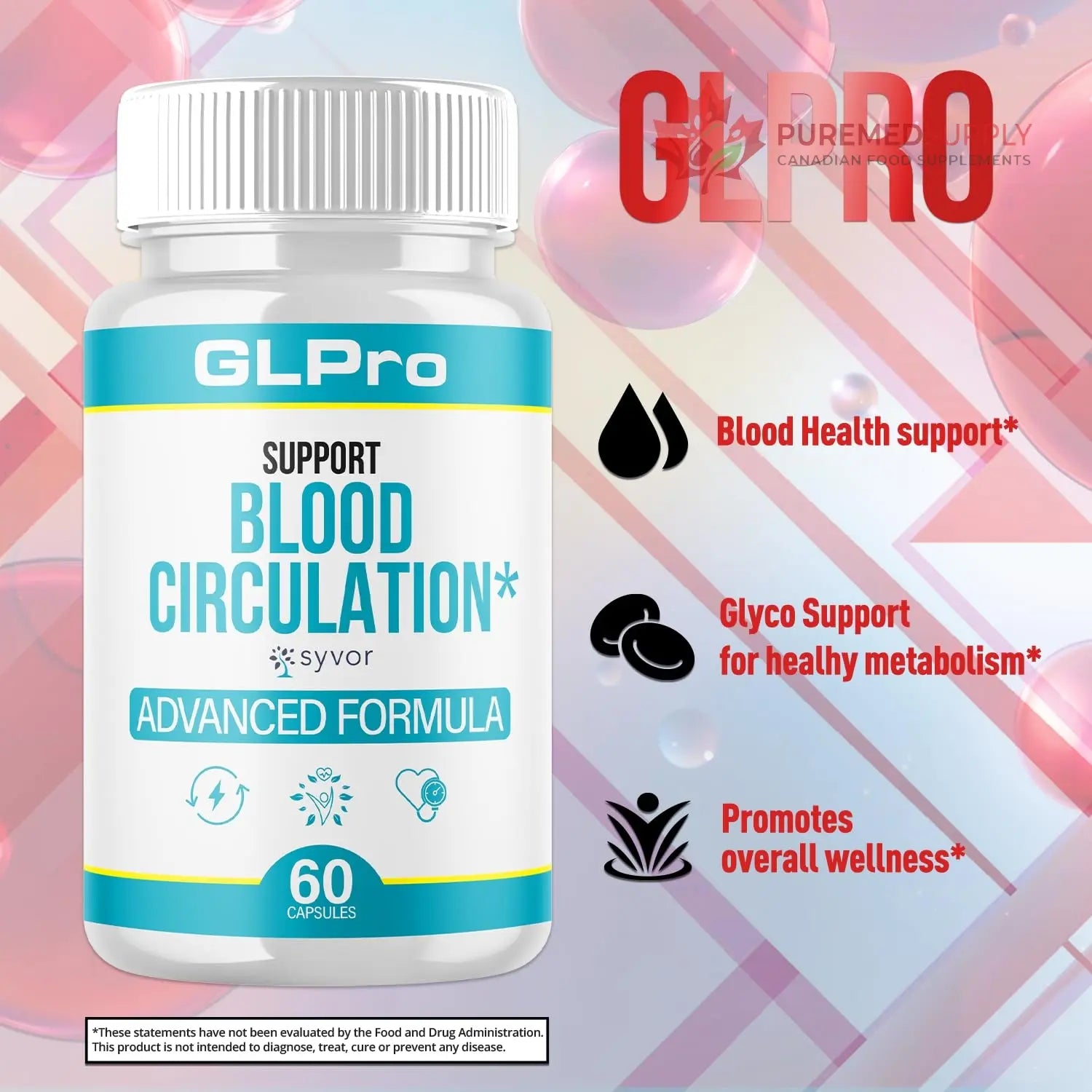 GLPro Blood Capsules, Official GLPro Blood Health Support Pills with All Natural Ingredients, Advanced Formula Supplement with Maximum Strength Premium Vitamins for Women and Men (60 Capsules) Syvor buy supplements canada