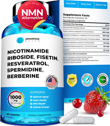 AdvantageNutra Liposomal Nicotinamide Riboside NR Supplement Resveratrol NAD : Nicotinamide 500mg w/Fisetin, Resveratrol Powder Spermidine Berberine NAD Resveratrol Supplement 500 mg - 60 caps 1 Pack AdvantageNutra buy supplements canada