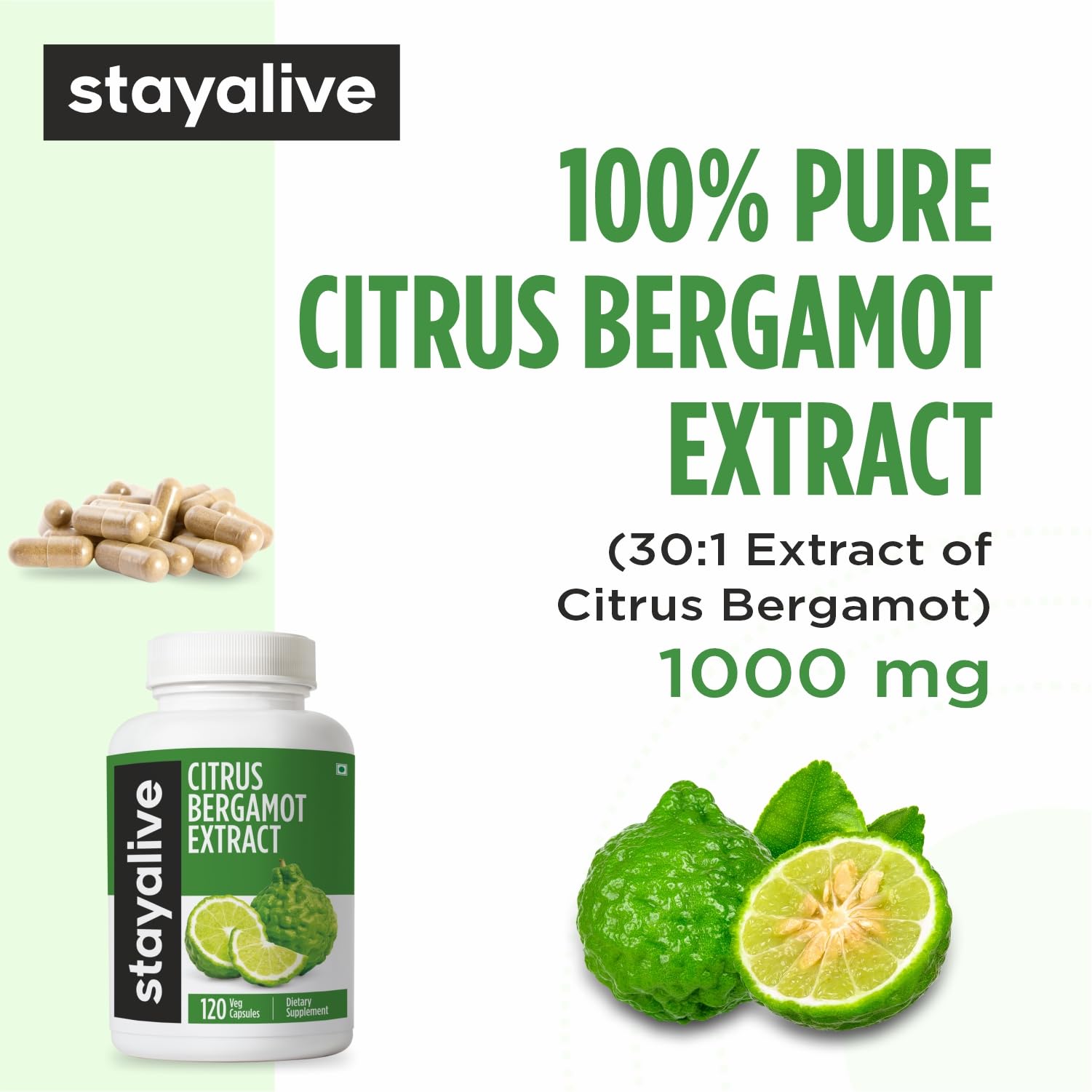 STAY ALIVE Citrus Bergamot Capsules 1000mg, 30:1 Super Extract with 50% Polyphenolic Flavanones, 120 Pills, Citrus Bioflavonoids Supplements for Women & Men | Non-GMO, Gluten-Free STAY ALIVE buy supplements canada