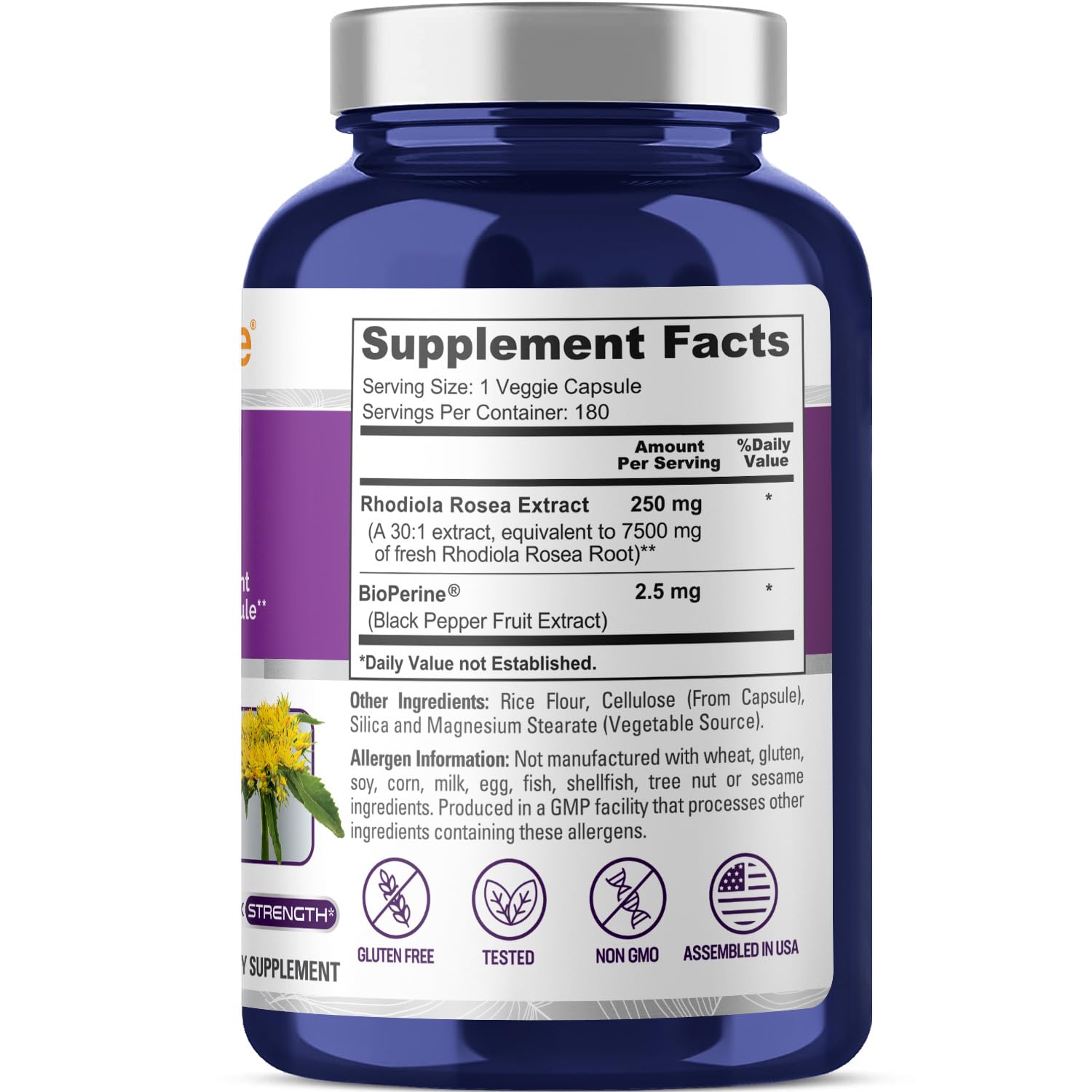 NusaPure Rhodiola Rosea 7,500mg 180 Veggie Capsules (Non-GMO, Extract 30:1, Vegan & Gluten-Free) Bioperine NusaPure buy supplements canada