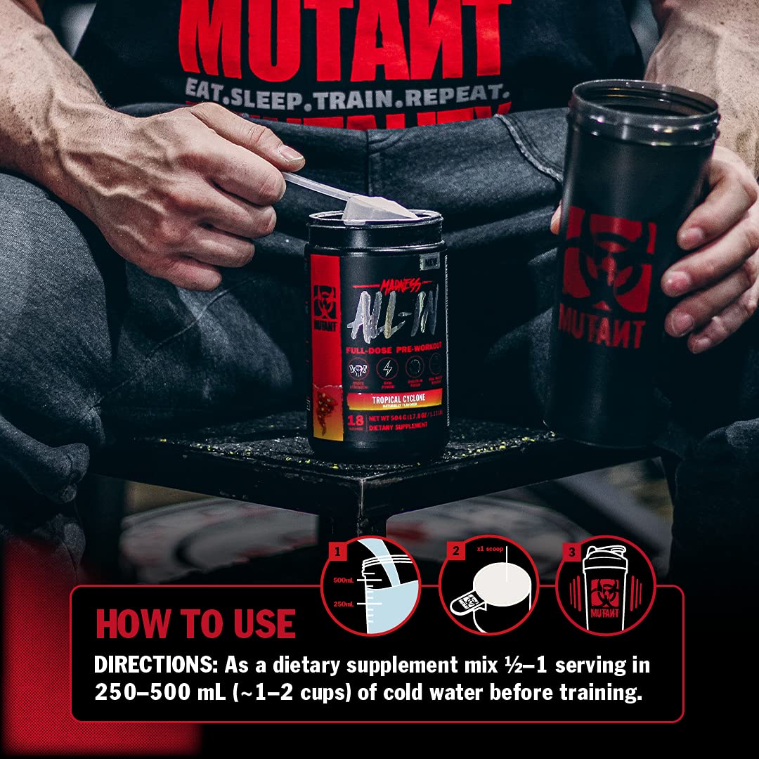 Mutant Madness All-in | Full Dosed Pre-Workout - Tropical Cyclone - 18 Serving - 504 g Mutant buy supplements canada