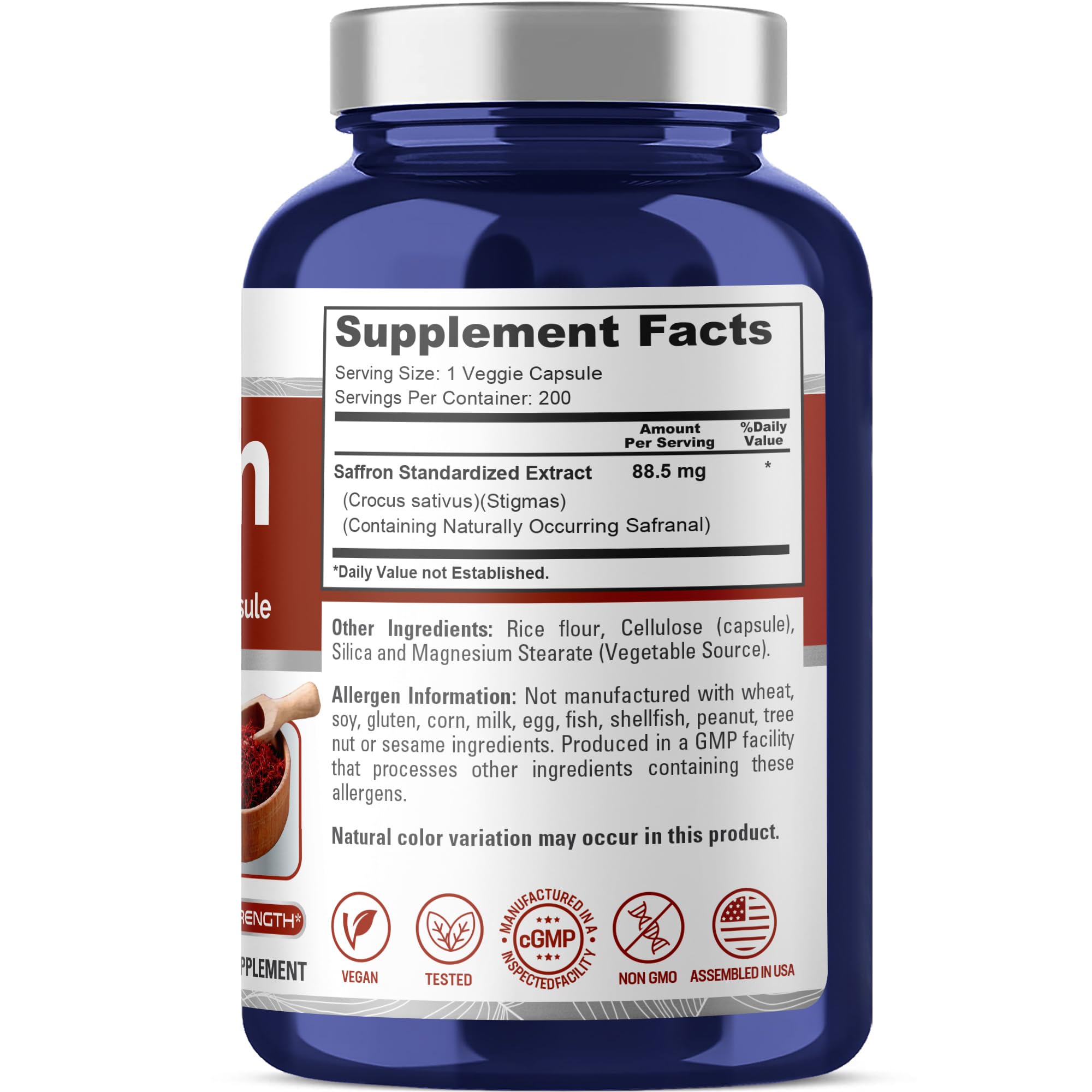 NusaPure Saffron Extract 88.5mg 200 Veggie Caps (Vegetarian, Non-GMO, Vegan) NusaPure buy supplements canada