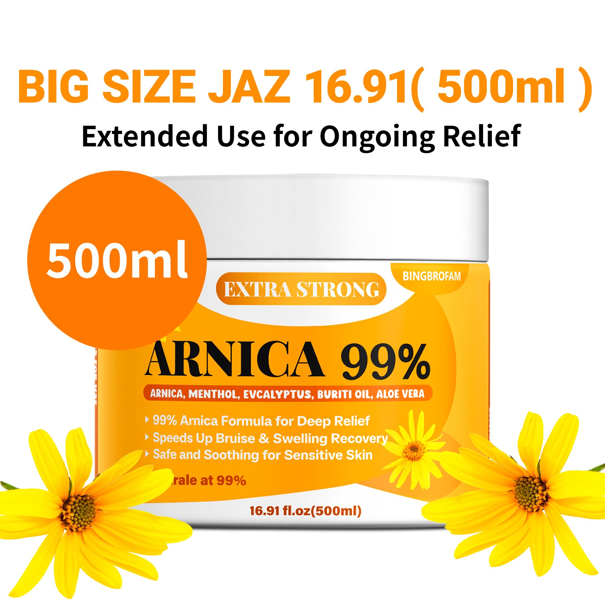 Bingbrofam Arnica Cream 99% Extra Strength Gel Pain Relief for Fast Healing Thin Skin, Seniors Bruises with Menthol, Swelling, Soothing Massage, 16.9 Oz Bingbrofam buy supplements canada