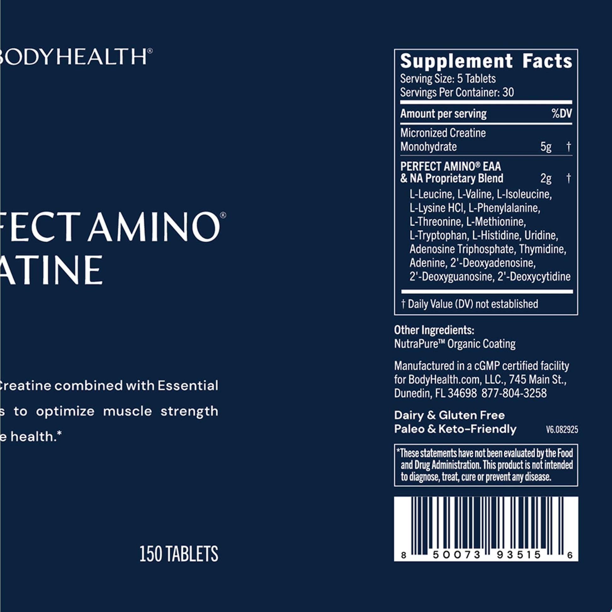 BodyHealth Creatine Monohydrate Tablets – Vegan Pre Workout Supplement with PerfectAmino, BCAAs & EAAs – Keto-Friendly, Muscle Recovery & Energy Support – 5g Creatine Equivalent per Serving BodyHealth buy supplements canada