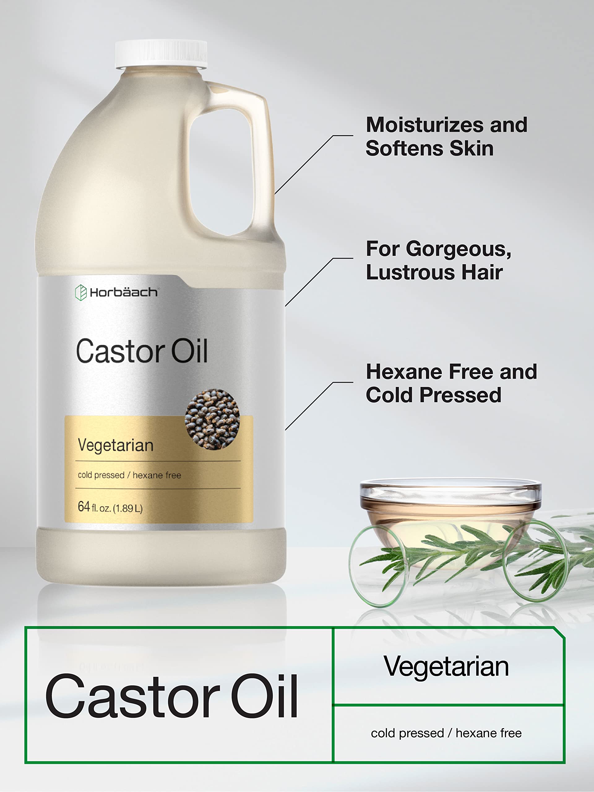 Castor Oil 64oz | for Hair Health, Eyelashes & Eyebrows | Hexane Free & Cold Pressed Horbäach buy supplements canada