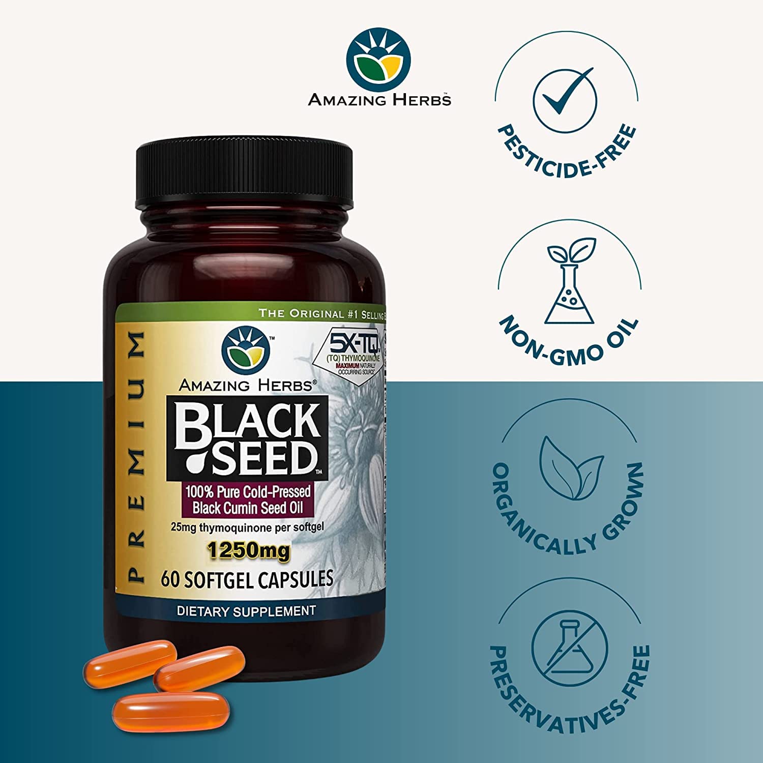 Amazing Herbs Premium Black Seed Oil Capsules - High Potency, Cold Pressed Nigella Amazing Herbs buy supplements canada