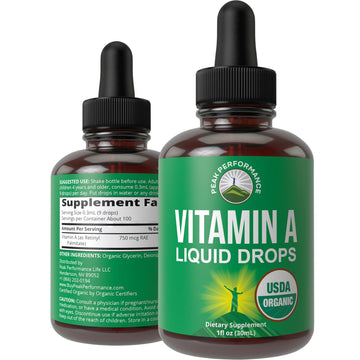 USDA Organic Vitamin A Liquid Drops Supplement. Vegan High Bioavailability for Eye, Skin + Bone Health. for Adults, Men, Women, Kids. Vit A Oil Retinyl Palmitate. Gluten Free, Zero Sugar. 100 Servings Peak Performance buy supplements canada