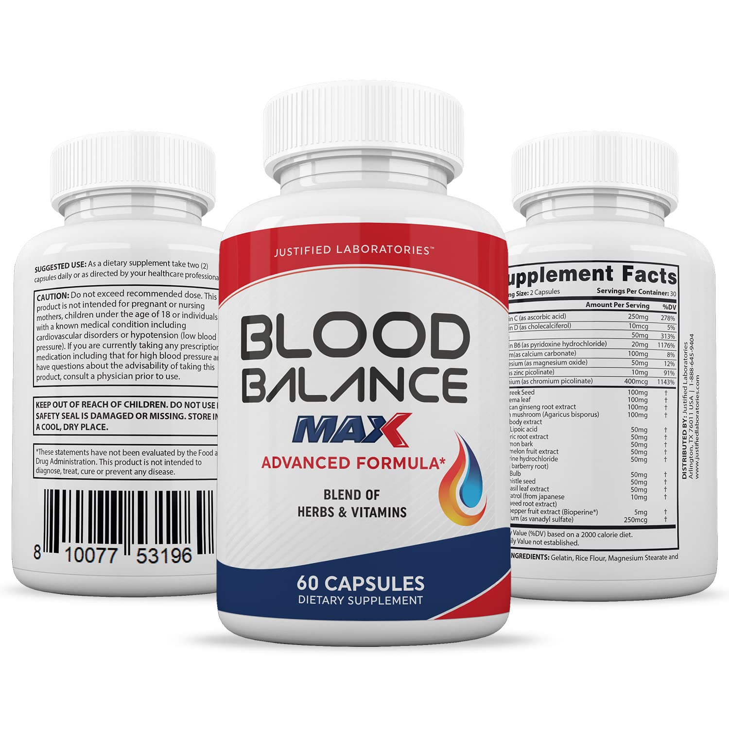 Justified Laboratories (2 Pack Blood Balance Max 1295MG Formula Supplement Pills Justified Laboratories buy supplements canada