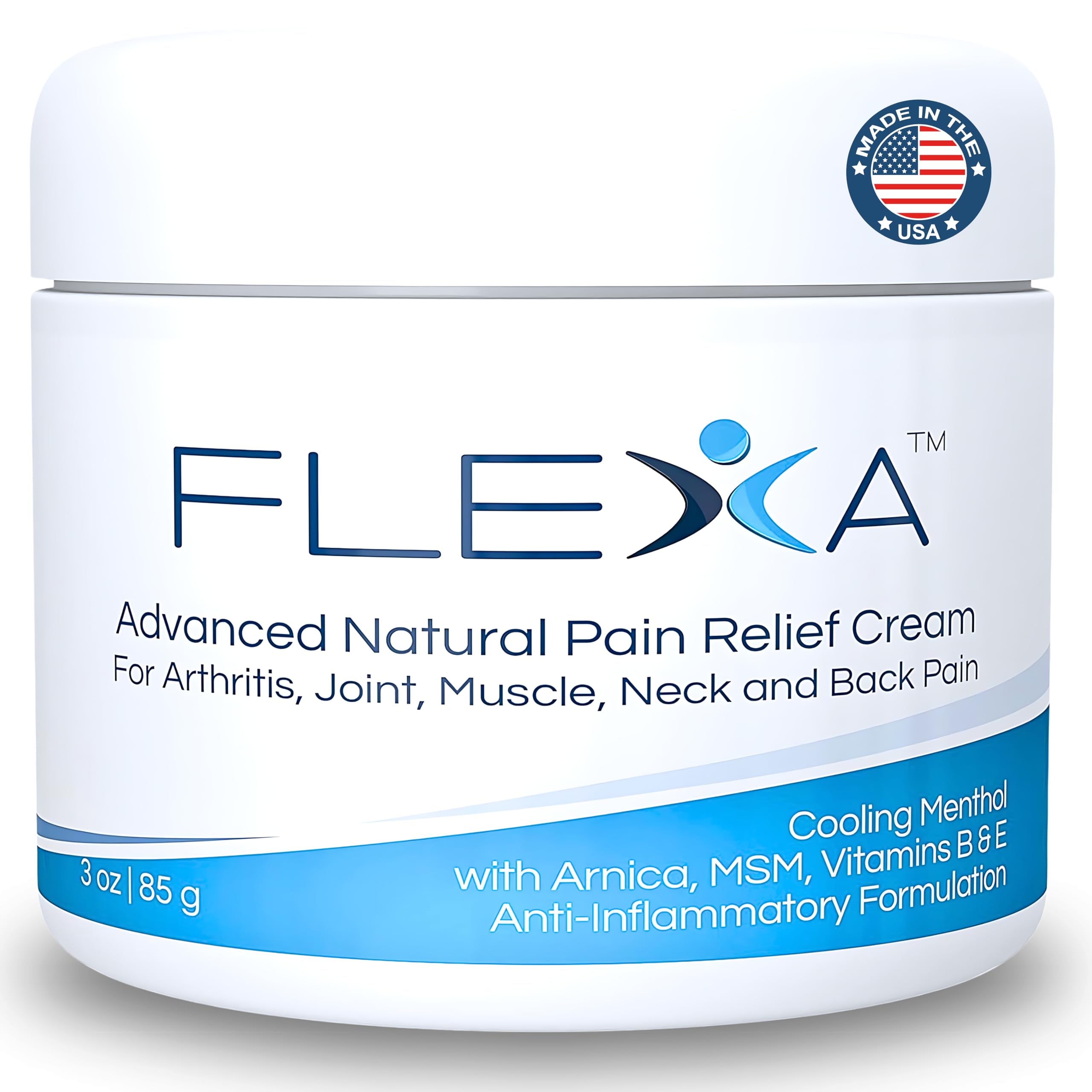 FLEXA Natural Relief Cream - Use on Muscles, Back, Neck, and Joints - with Arnica, Menthol, MSM, Ilex Leaf, and Tea Tree Oil - 3 Oz Jar FLEXA buy supplements canada