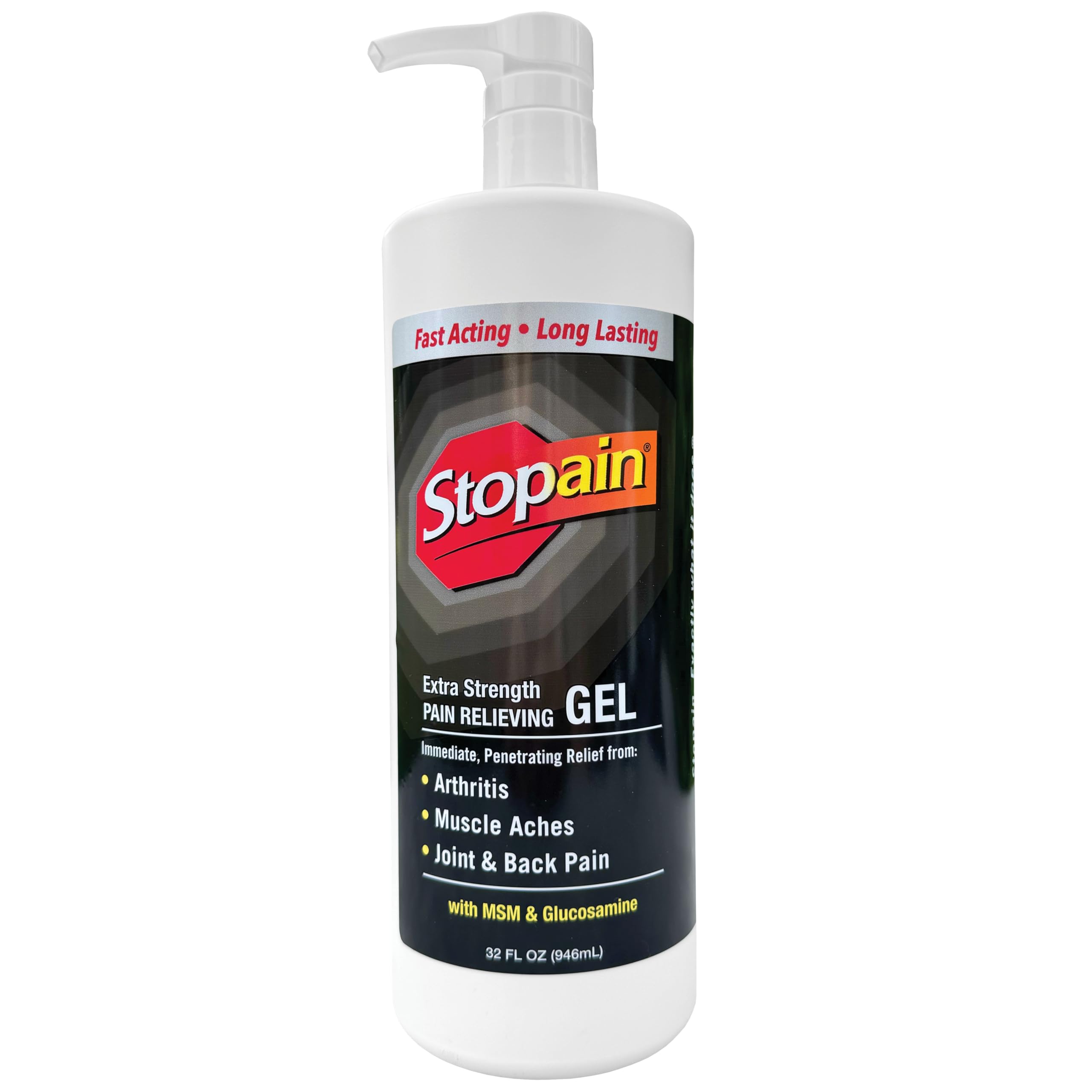 Stopain Pain Relief Gel 32oz, USA Made, Max Strength Fast Acting with Menthol, MSM, Glucosamine for Joint Pain, Back Pain, Arthritis, Knee, Neck Pain, HSA FSA Approved OTC Topical Analgesic Product Stopain buy supplements canada