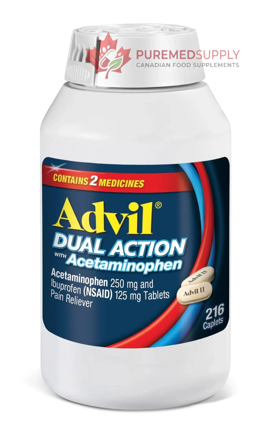 Advil Dual Action Coated Caplets, 125 Mg Ibuprofen and 250 Mg Acetaminophen per Dose (2 Dose Equivalent) for 8 Hour Pain Relief - 216 Count Advil buy supplements canada