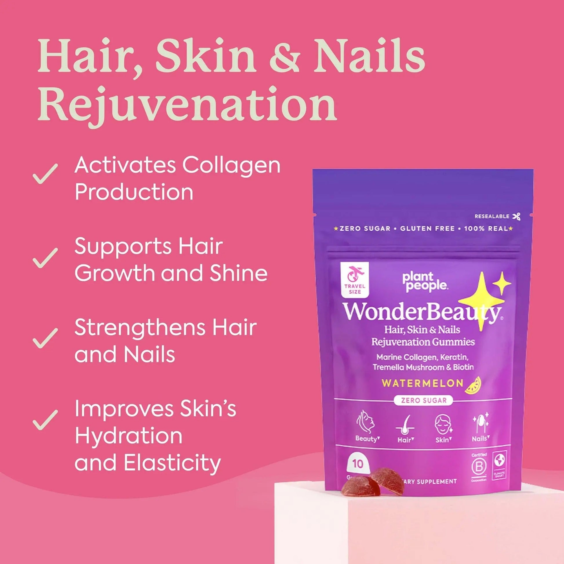 Plant People WonderBeauty Hair, Skin & Nails Rejuvenation Gummies with Tremella Mushroom, Marine Collagen Peptides, Keratin, & Biotin Plant People buy supplements canada