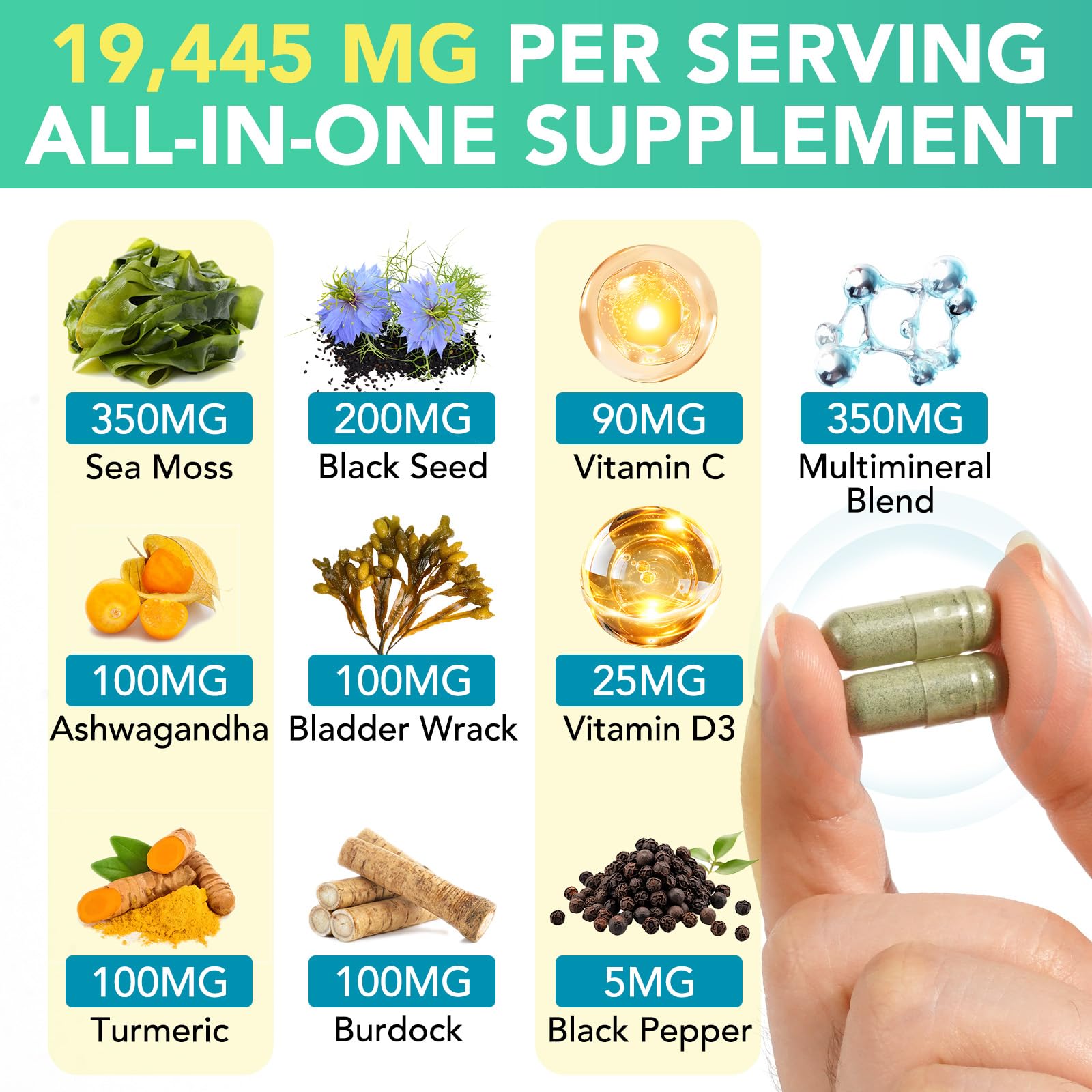 Sea Moss Black Seed Oil Ashwagandha Ginger Capsules, Seamoss Capsules Supplement with Bladderwrack Burdock & Vitamin C Vitamin D3 for Women & Men-Enhanced Immunity,60 Counts Vceeoy buy supplements canada