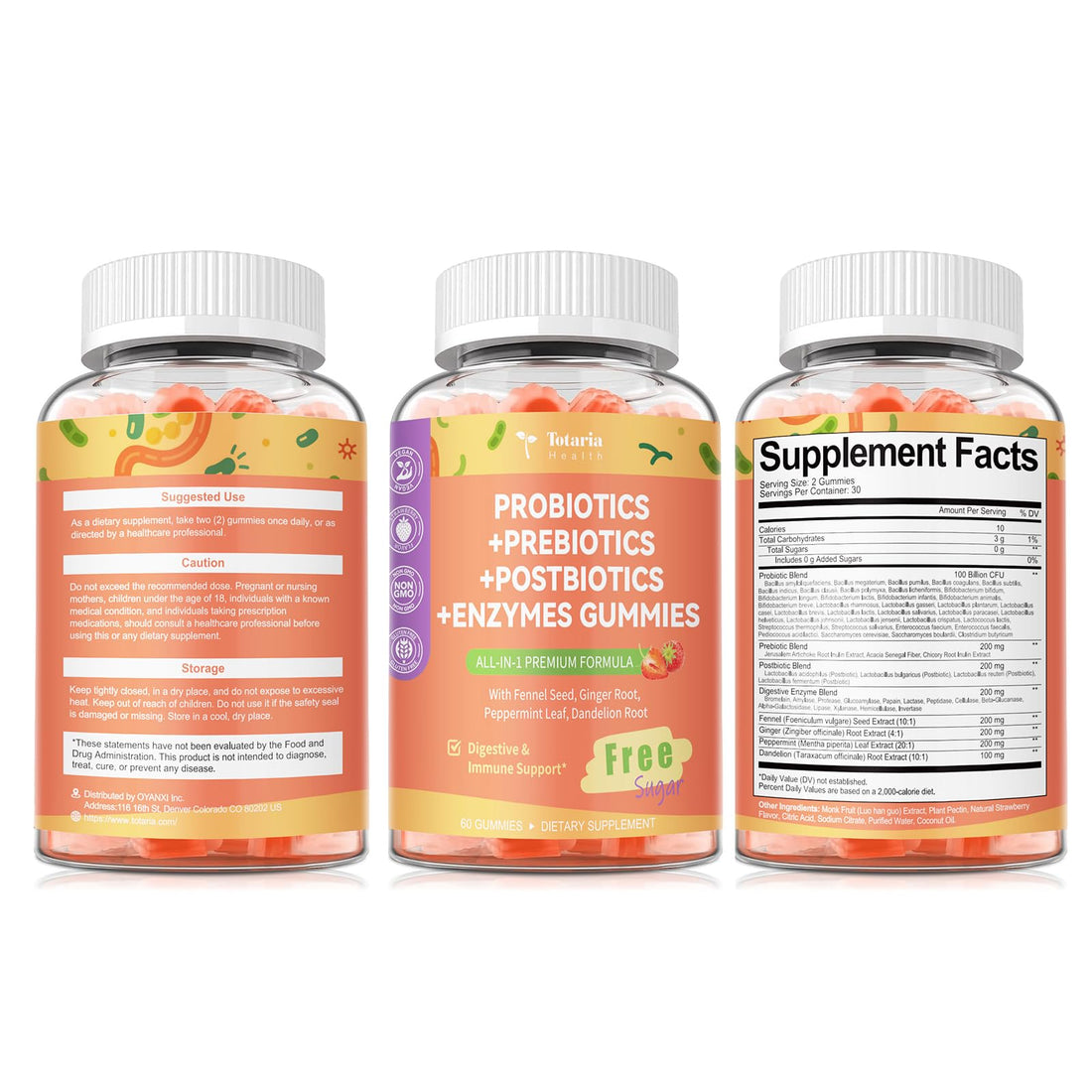 (2 Packs) Totaria Sugar Free 5-in-1 Probiotic Prebiotic Postbiotic Gummy, Probiotics for Women Men with Digestive Enzymes, Peppermint, Complete Immune, Gut & Digestive Support, Vegan Strawberry Flavor Totaria buy supplements canada