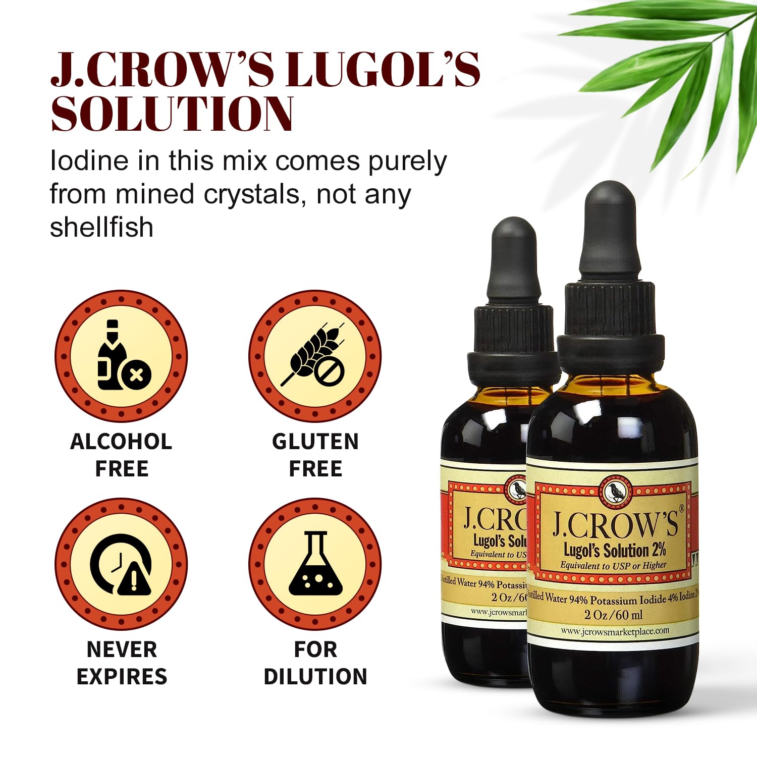 J.CROW'S® Lugol's Solution of Iodine 2% 2 oz (1 Bottle) – Premium Iodine & Potassium Iodide Liquid, Gluten J. CROW'S buy supplements canada