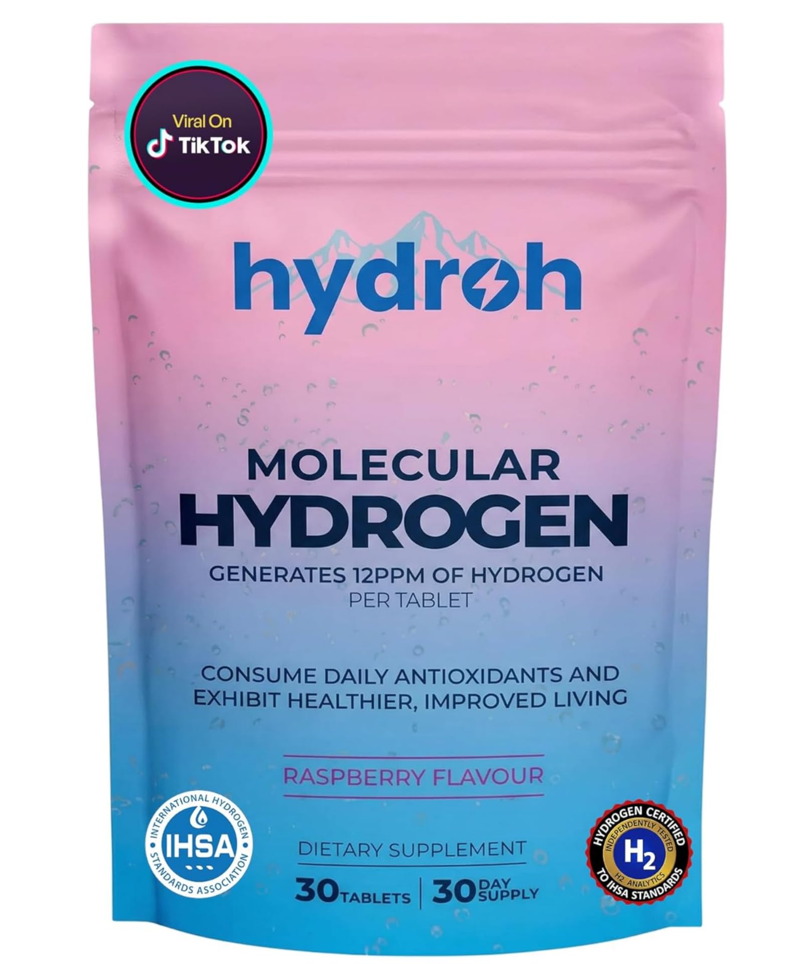 Hydrogen Water Tablets, Molecular Hydrogen Tablets for Drinking Water, Antioxidant-Rich, Supports Brain Energy & Health - Quick-Dissolving - Raspberry H2 Tabs hydroh buy supplements canada