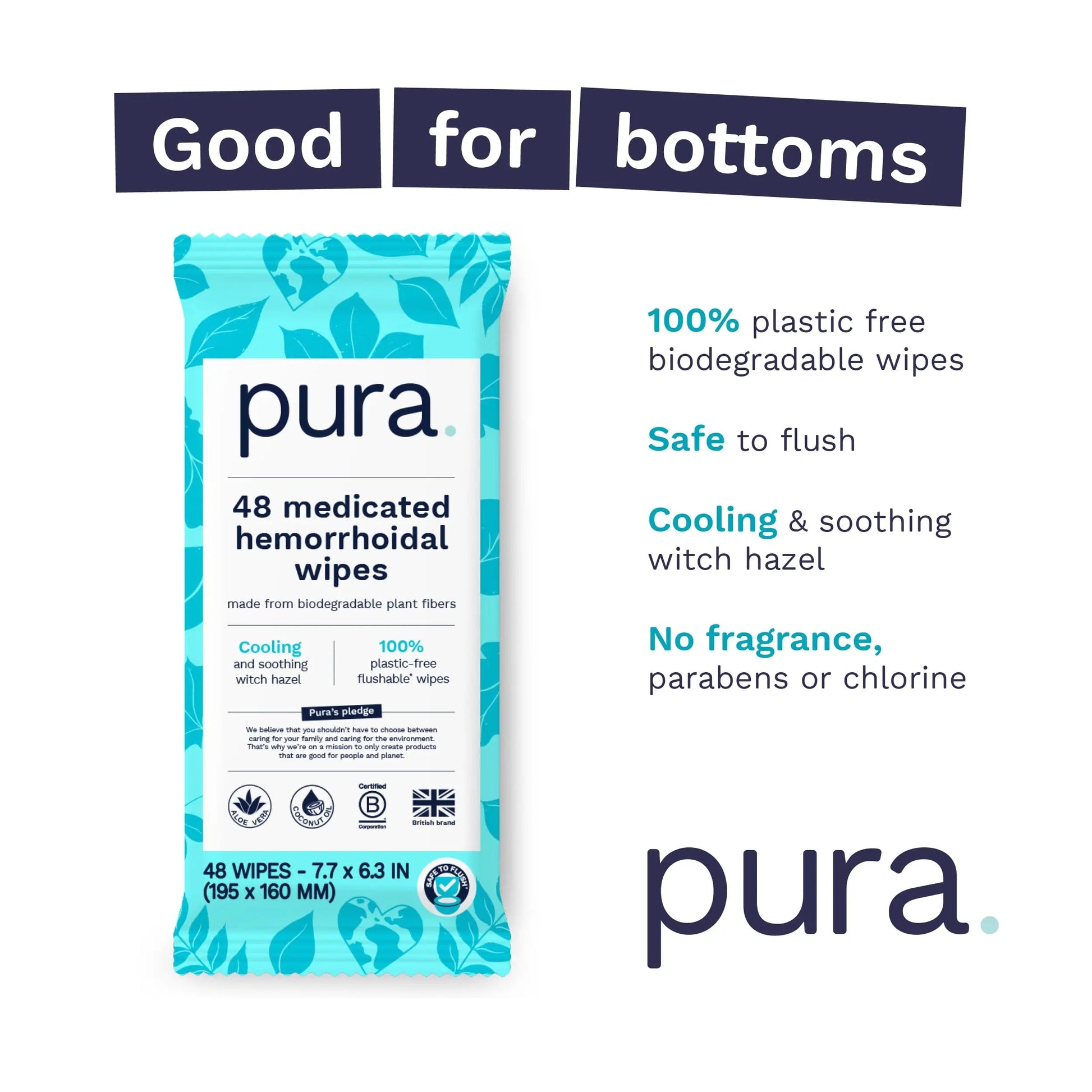 Pura Flushable Hemorrhoid Wipes XL, 48 Count, Medicated with Cooling Witch Hazel, Aloe & Coconut Oil, Fast Relief, Fragrance-Free, 100% Plastic-Free Pura buy supplements canada