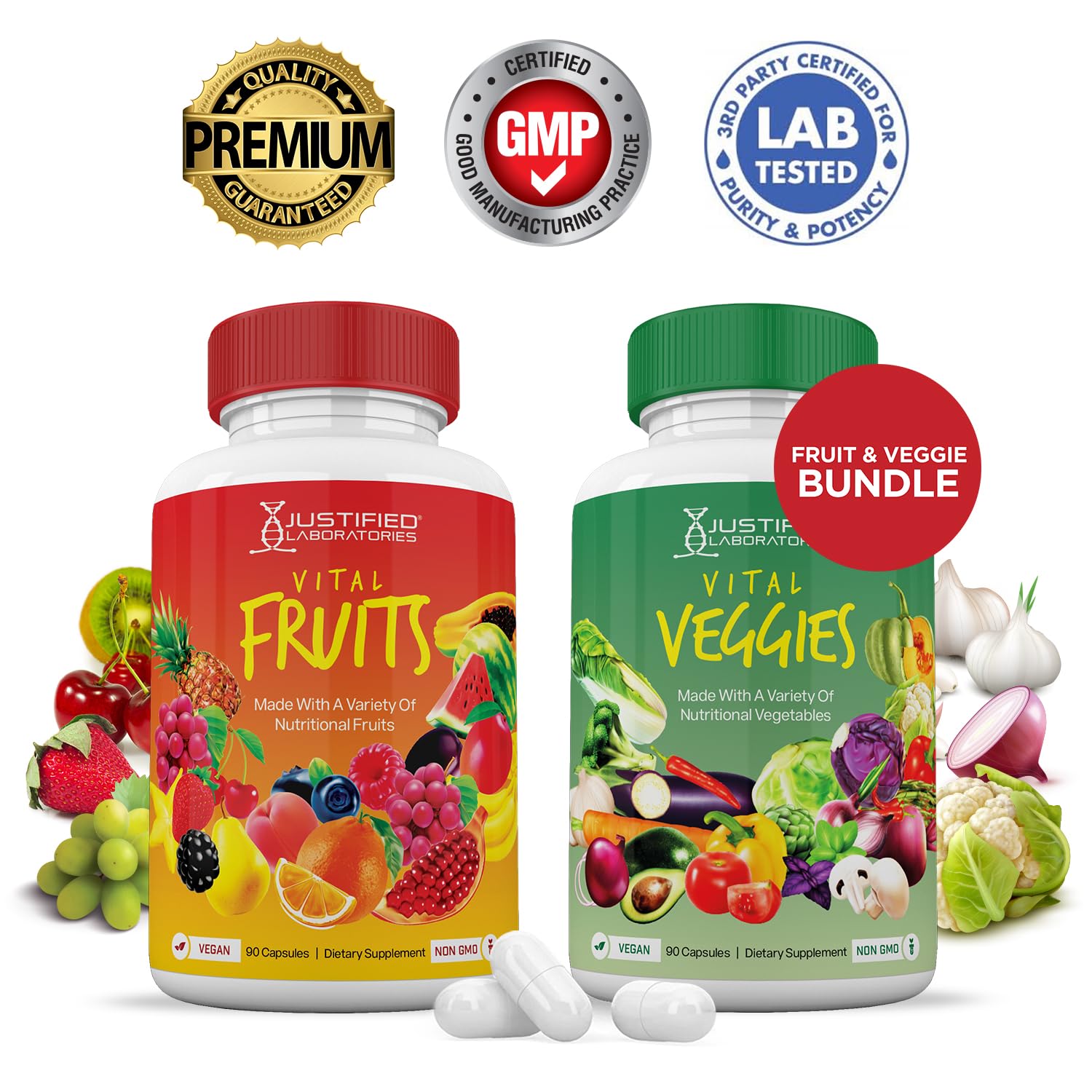 (20 Pack) Vital Fruits and Veggies Supplement Whole Food Red & Green Superfoods Justified Laboratories buy supplements canada