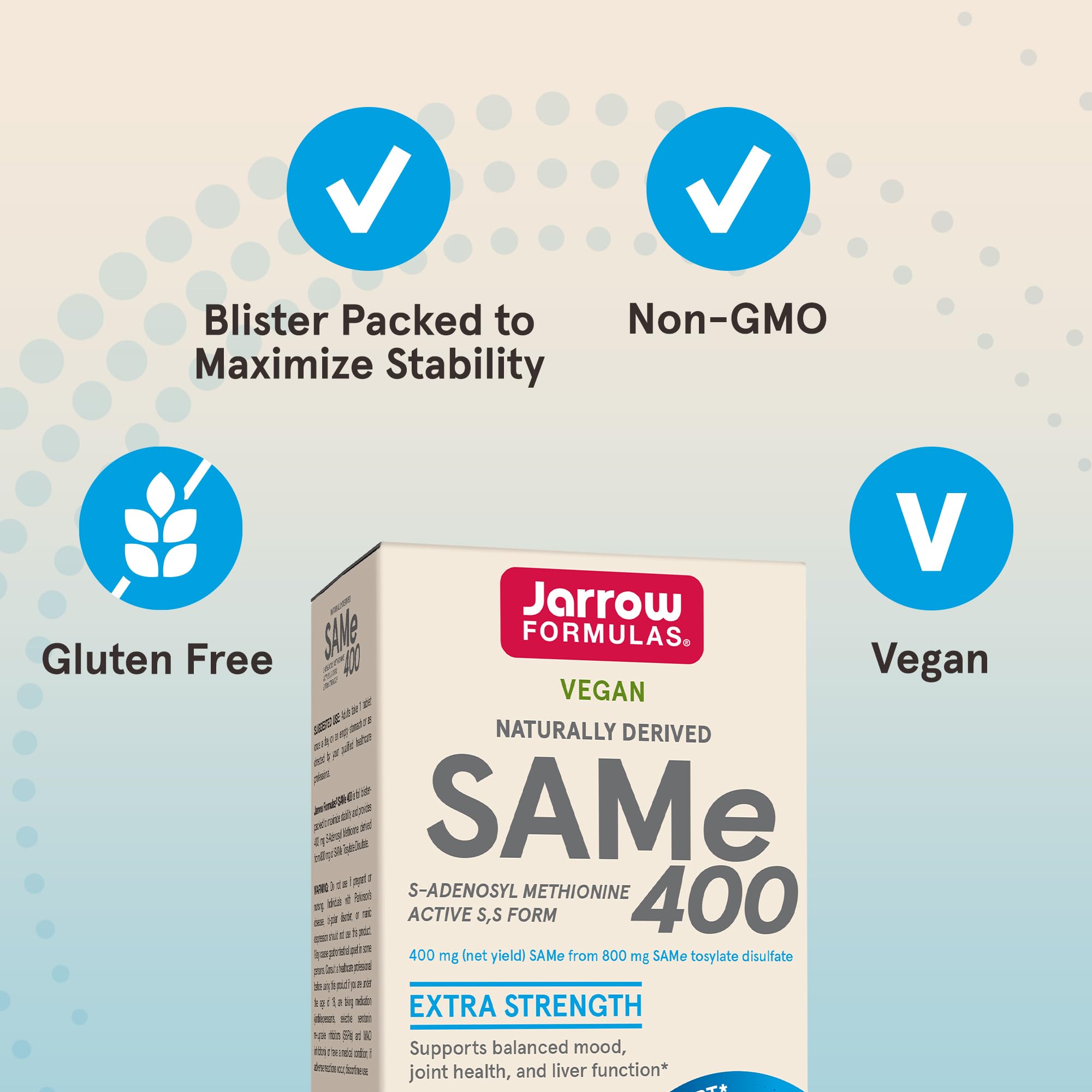 Jarrow Formulas SAMe Supplement 400 mg - 60 Tablets - High Concentration of Active S,S Form - Supports Joint Health, Liver Function, Brain Metabolism, Balanced Mood & Antioxidant Defense - 60 Servings Jarrow Formulas buy supplements canada