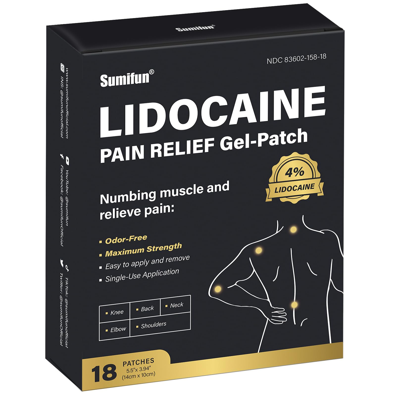 Sumifun 4% Lidocaine Pain Relief Patches - 18 Count Patches for Back, Shoulder, Muscle, Joints, Knee Pain Relief - Lower Back Pain Relief Products - Pain Patches Maximum Strength Lidocaine Sumifun buy supplements canada