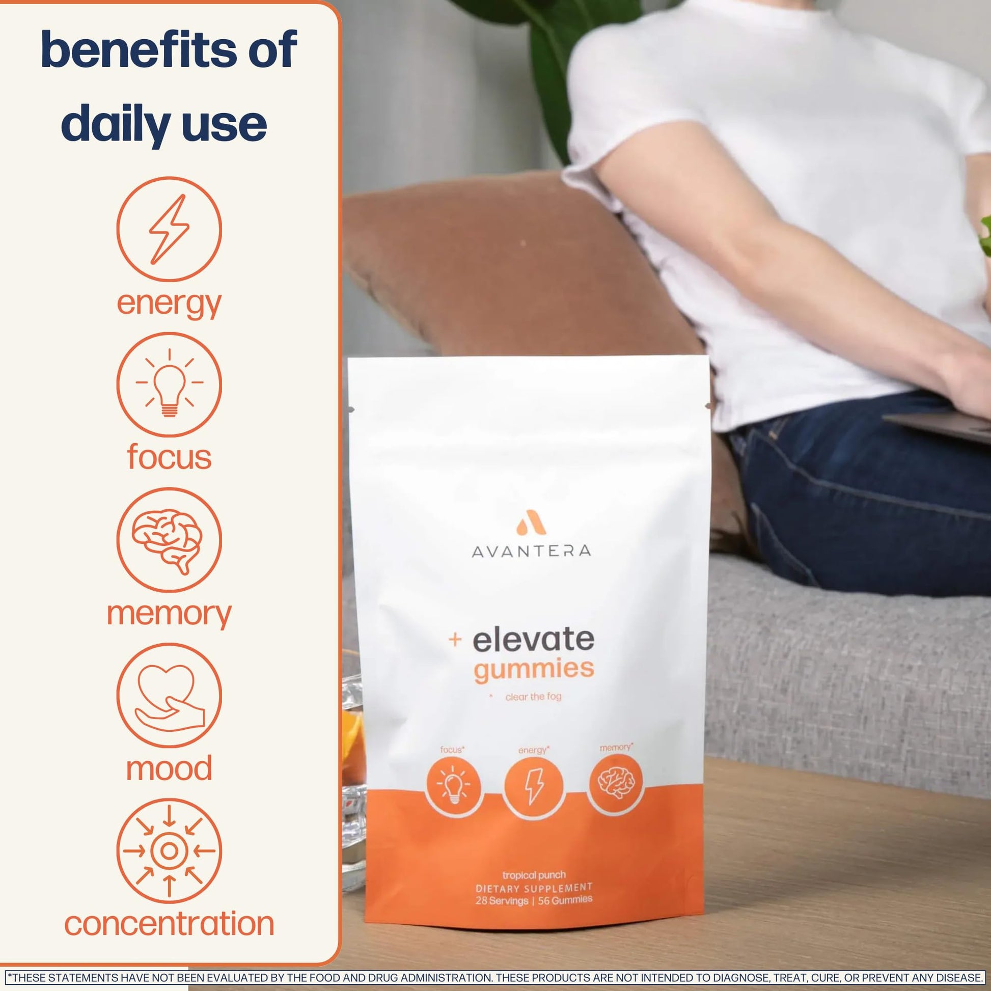 Avantera Elevate Gummies Premium Nootropic Supplement - Beat Brain Fog - Best Focus Supplements for Memory & Focus Support - Energy Without Crash - 60 Gummies for Women & Men Avantera buy supplements canada