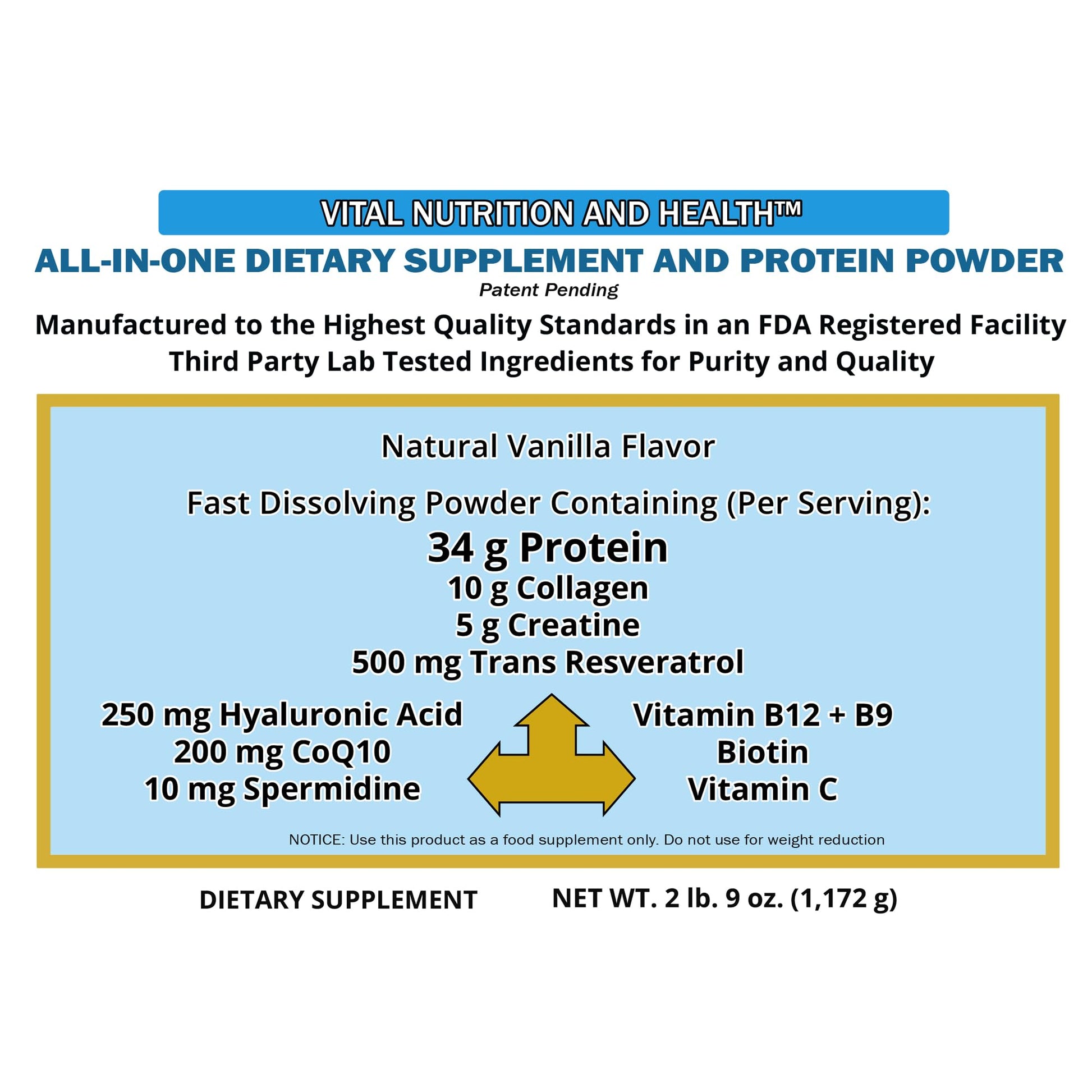 Vital Nutrition and Health All-in-One Powder: Protein, Collagen, Creatine, Resveratrol, Spermidine, Hyaluronic Acid, CoQ10 + Key Vitamins Vital Nutrition and Health buy supplements canada