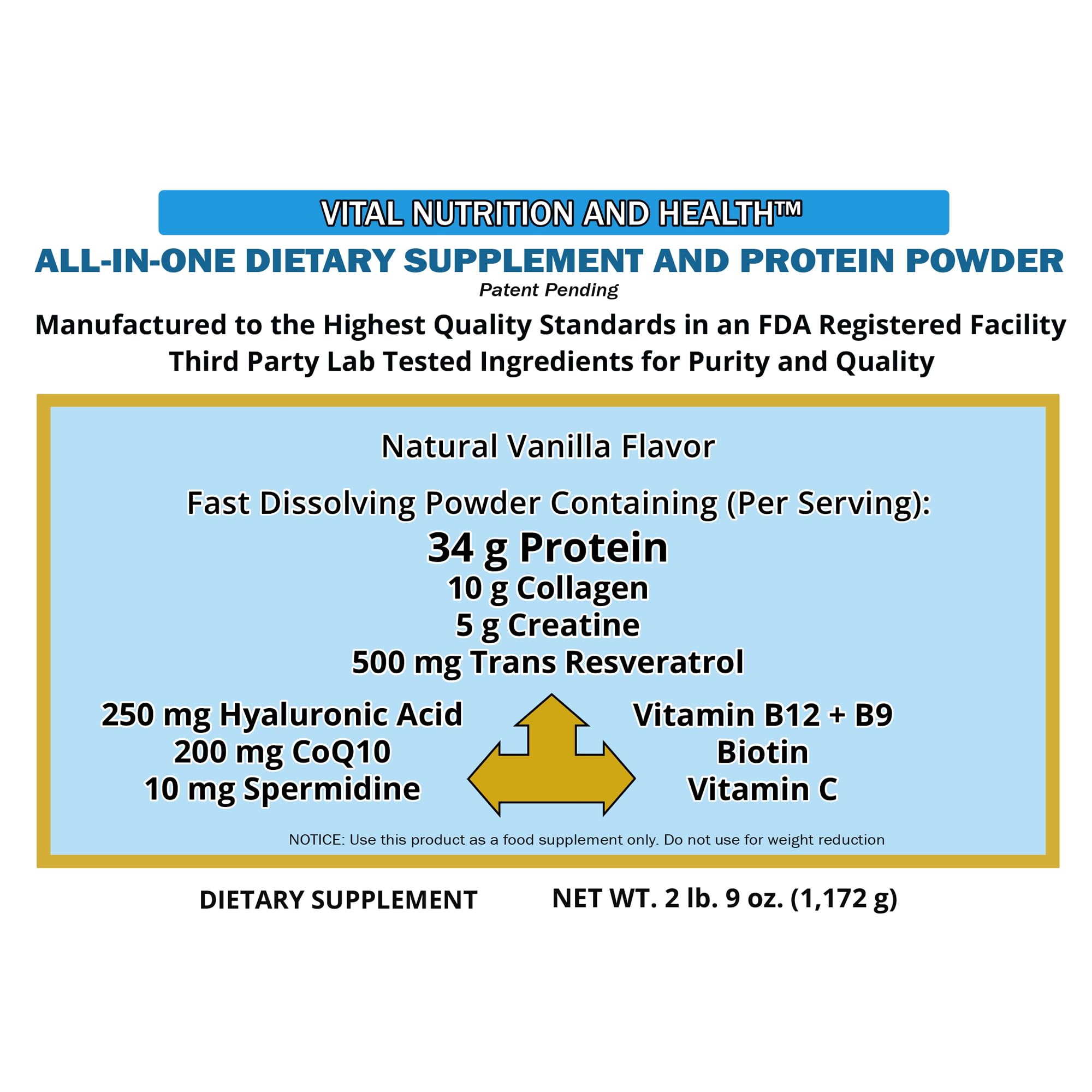 Vital Nutrition and Health All-in-One Powder: Protein, Collagen, Creatine, Resveratrol, Spermidine, Hyaluronic Acid, CoQ10 + Key Vitamins Vital Nutrition and Health buy supplements canada