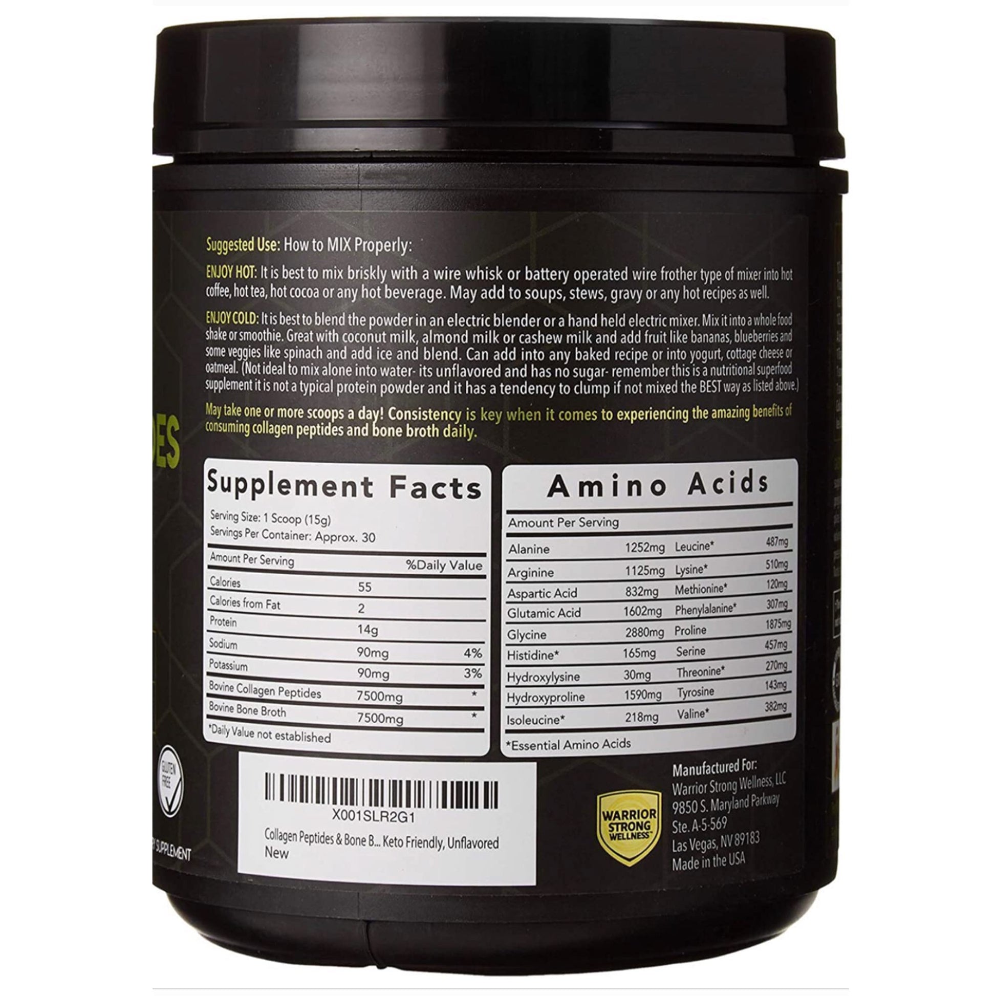 Warrior Strong Wellness Premium Collagen Peptides Bone Broth: Grass Fed Hydrolyzed Warrior Strong Wellness buy supplements canada