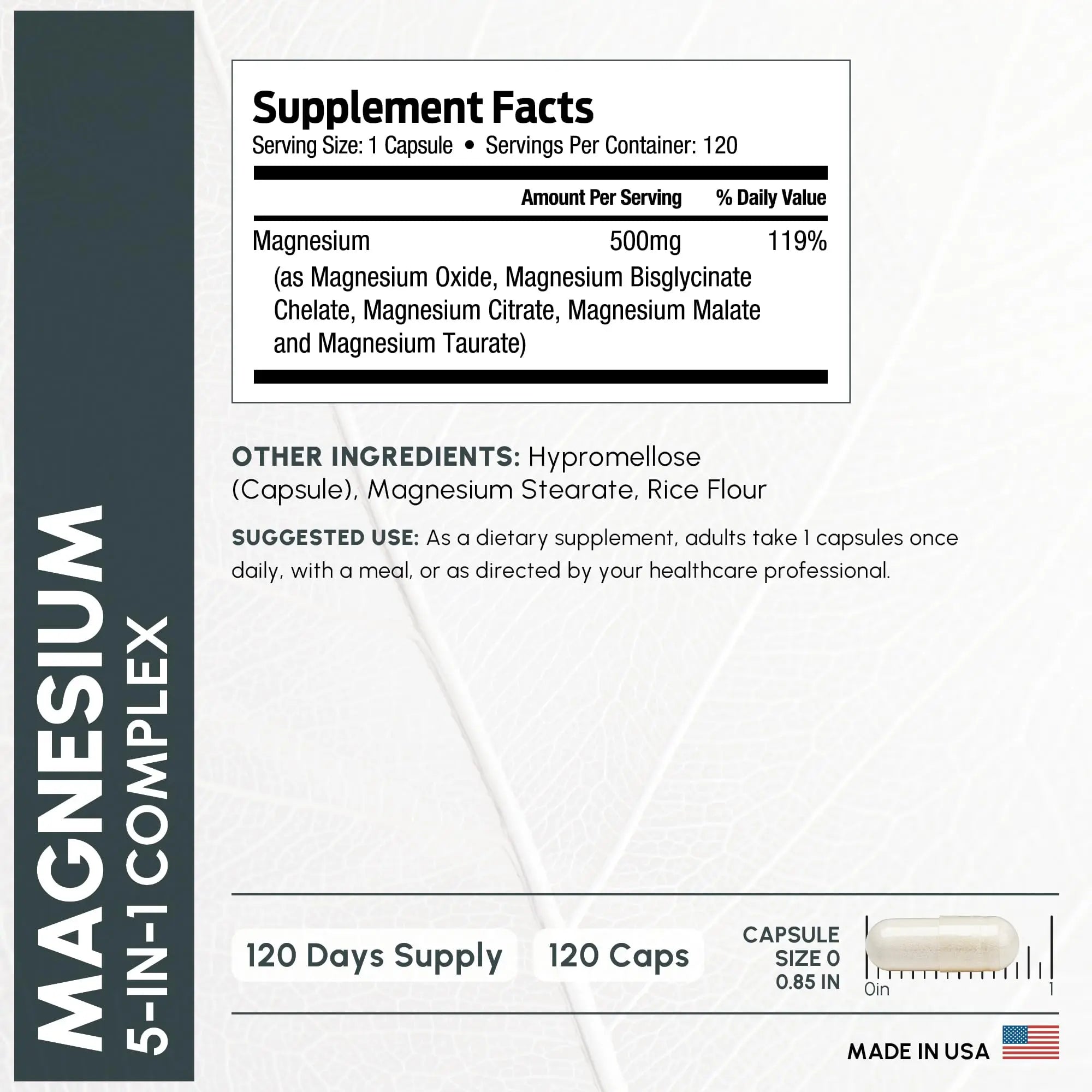 ForestLeaf Magnesium Complex for Women and Men - 500mg Magnesium Supplement for Sleep - 5-in-1 Chelated Magnesium Citrate, Bisglycinate, Malate, Taurate, Oxide (120 Ct) ForestLeaf buy supplements canada