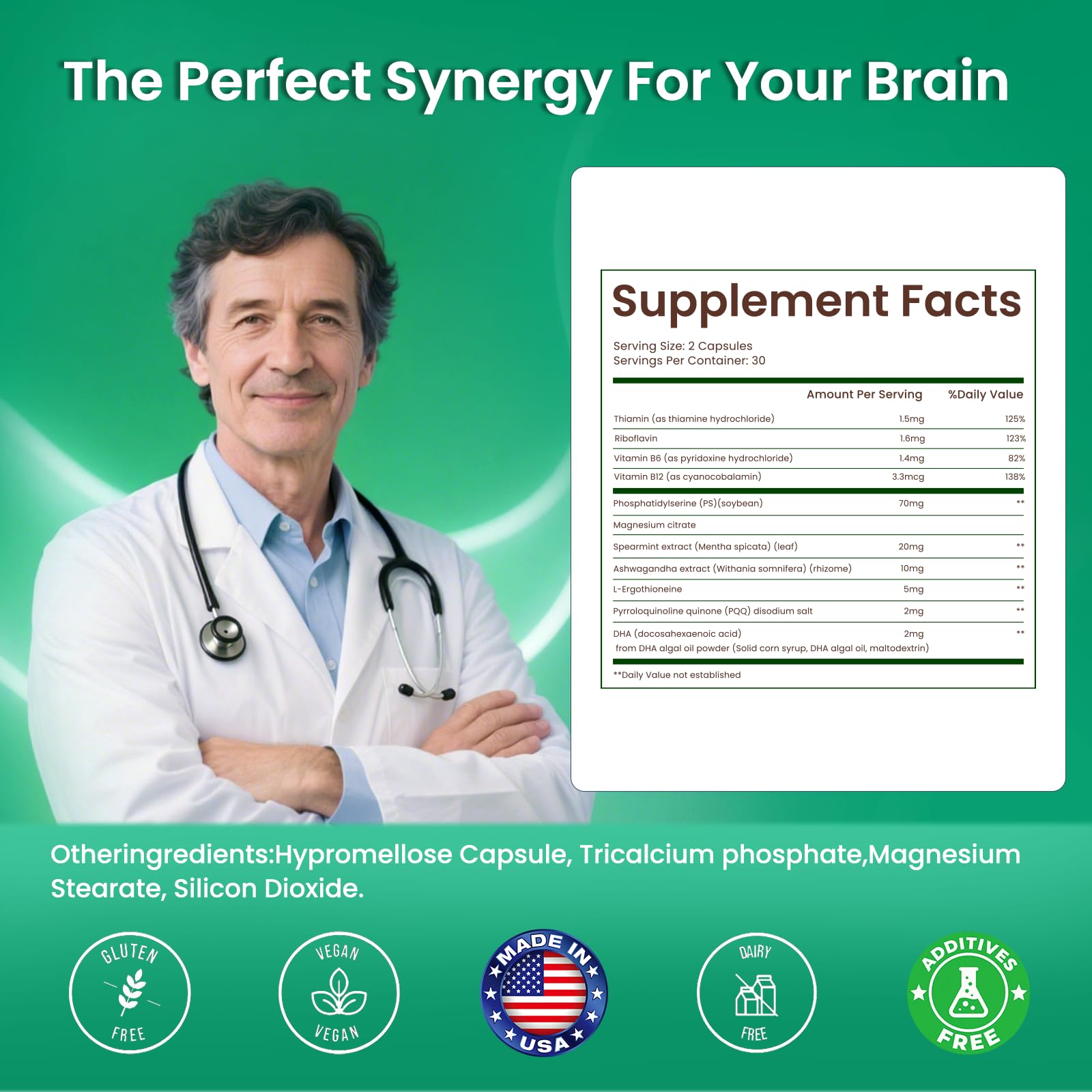 PhosphatidylSerine Memory & Focus Supplement with DHA, Spearmint, Magnesium & Ashwagandha – Brain Clarity, Stress Relief & Cognitive Support – Gluten-Free Vegan, 60 Capsules LIFEFRIEND buy supplements canada