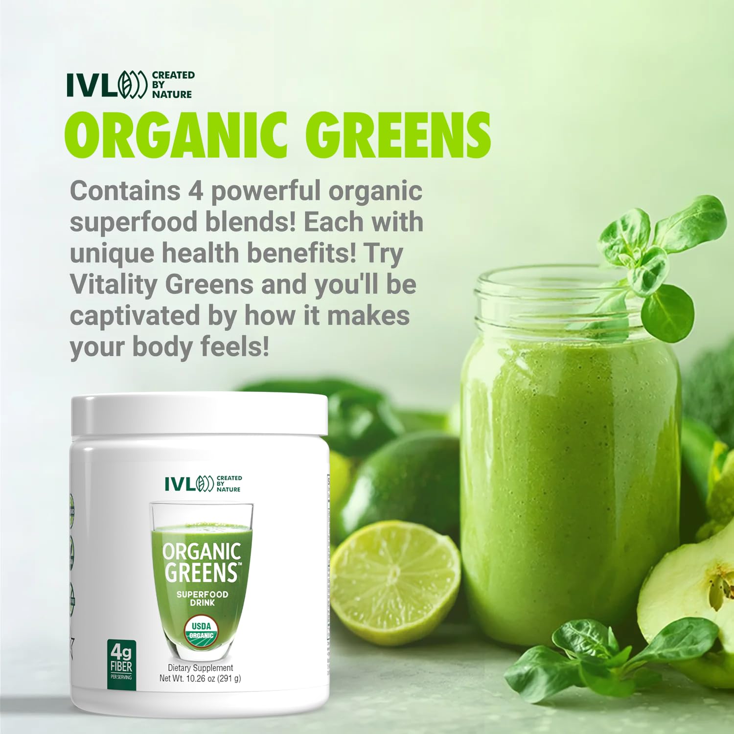 IVL - Organic Greens - Organic Superfood Drink - Loaded with Antioxidants, Micronutrients, Prebiotics & Probiotics - for Immune Support, Digestive Health - Great Taste (1 Pack, 30 Servings) IVL buy supplements canada