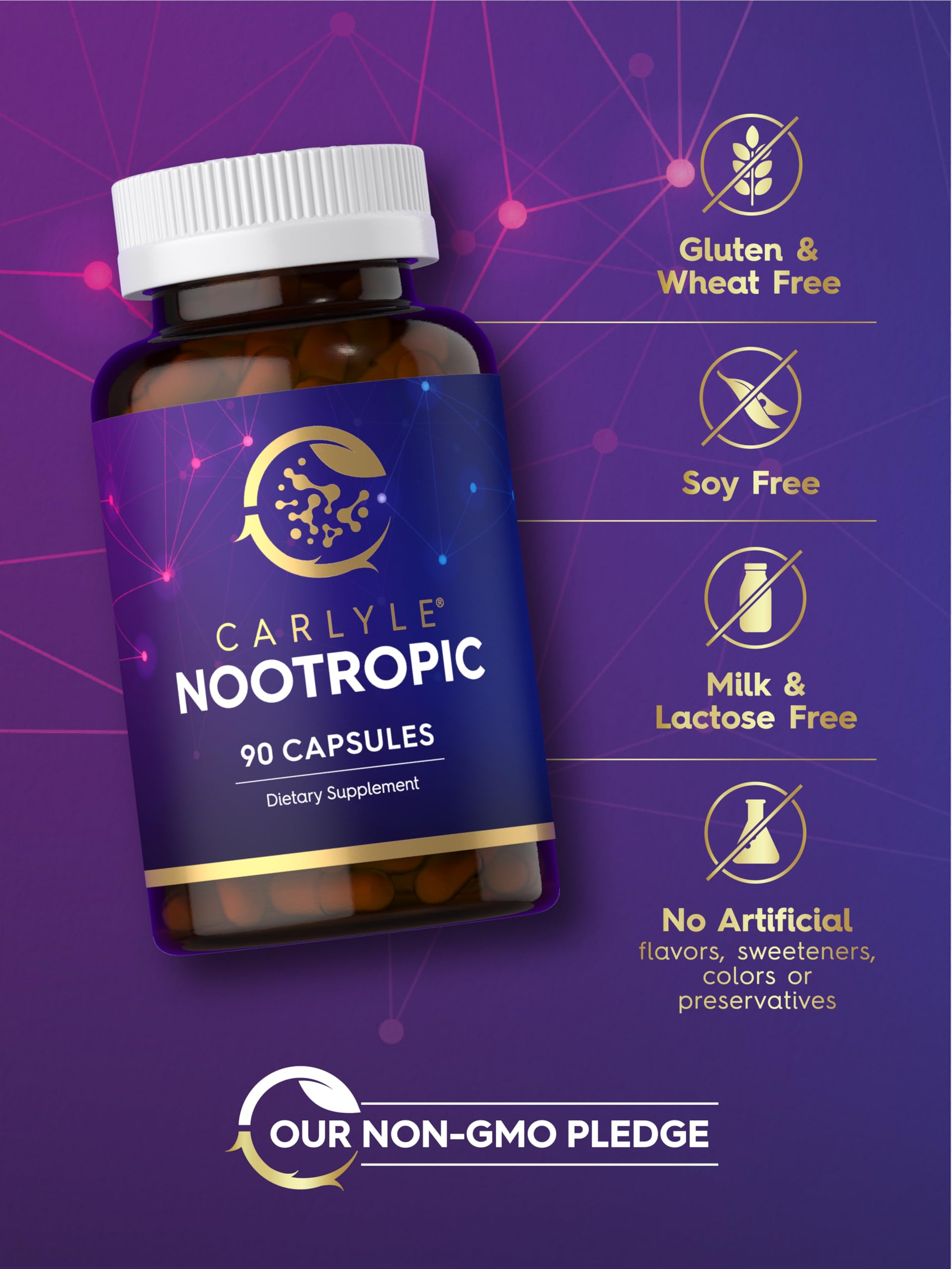 Carlyle Brain Nootropic Supplement | 90 Capsules | with Caffeine, B12, and Guarana Extract | Non-GMO & Gluten Free Carlyle buy supplements canada