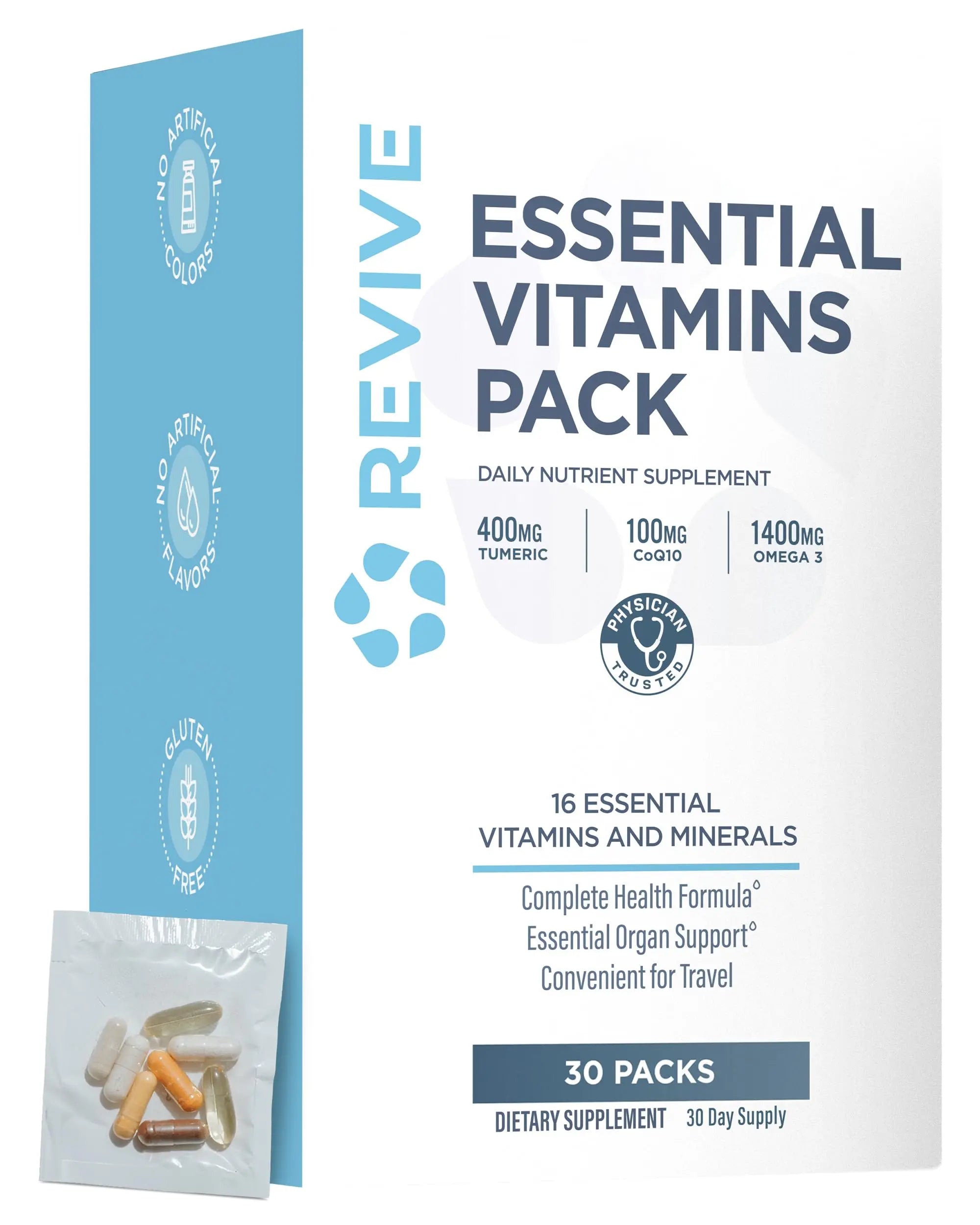 Revive MD Essential Vitamin Packs for Men & Women – Daily Multivitamin Packets with Arjuna & Turmeric Extract – Supports Heart, Joint & Organ Health Revive buy supplements canada