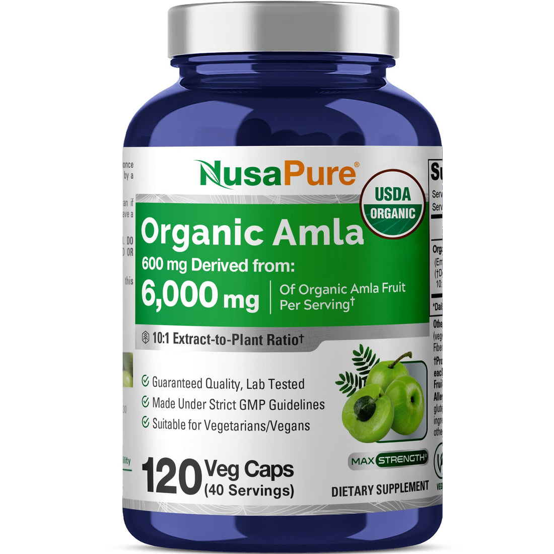 NusaPure Organic Amla Capsules 10:1 Extract, 600 mg Equivalent to 6,000mg | 120 Count | Amalaki Fruit | USDA, Vegan, Non-GMO Supplement NusaPure buy supplements canada