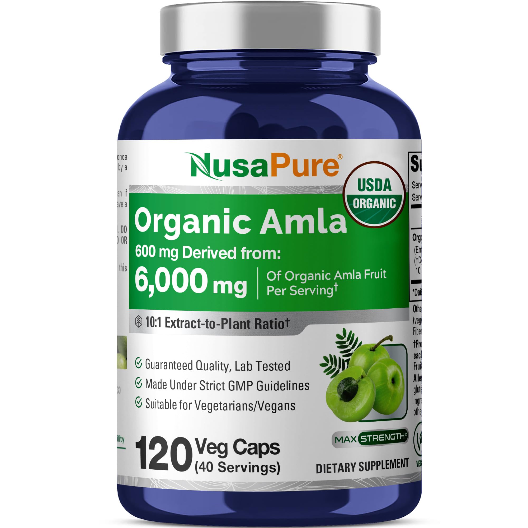 NusaPure Organic Amla Capsules 10:1 Extract, 600 mg Equivalent to 6,000mg | 120 Count | Amalaki Fruit | USDA, Vegan, Non-GMO Supplement NusaPure buy supplements canada