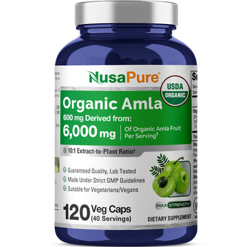NusaPure Organic Amla Capsules 10:1 Extract, 600 mg Equivalent to 6,000mg | 120 Count | Amalaki Fruit | USDA, Vegan, Non-GMO Supplement NusaPure buy supplements canada
