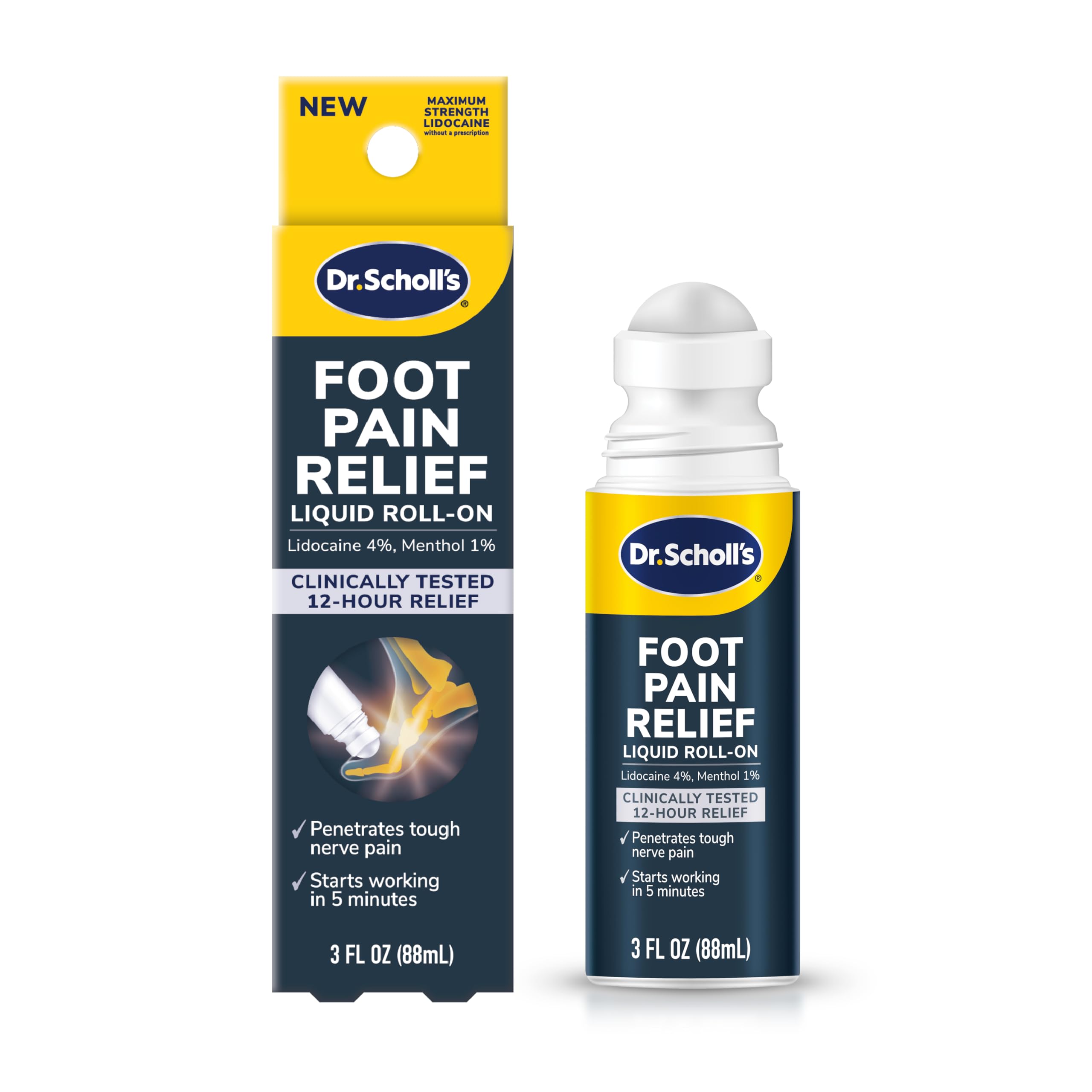 Dr. Scholl's Foot Pain Relief Liquid ROLL-ON, 3.0 oz // Clinically Tested 12-Hour Pain Relief - Penetrates Tough Nerve Pain - Works in 5 Minutes - Non-Greasy - with Lidocaine & Menthol Dr. Scholl's buy supplements canada