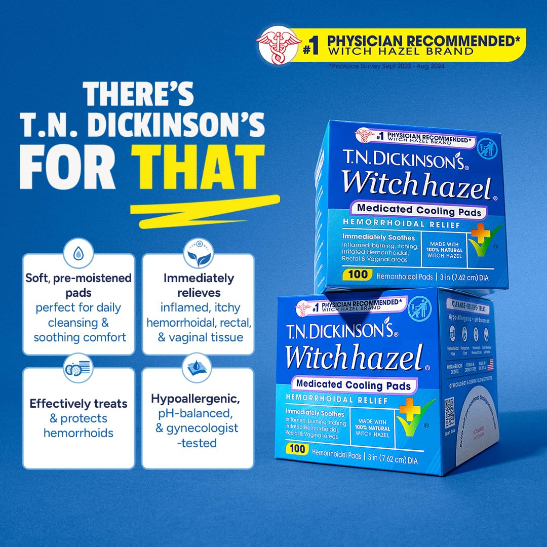 T.N. Dickinson’s Medicated Cooling Pads with Witch Hazel and Aloe | Hemorrhoid Treatment, Postpartum Care, Feminine & Rectal Relief | 100 Rounds T.N. Dickinson's buy supplements canada