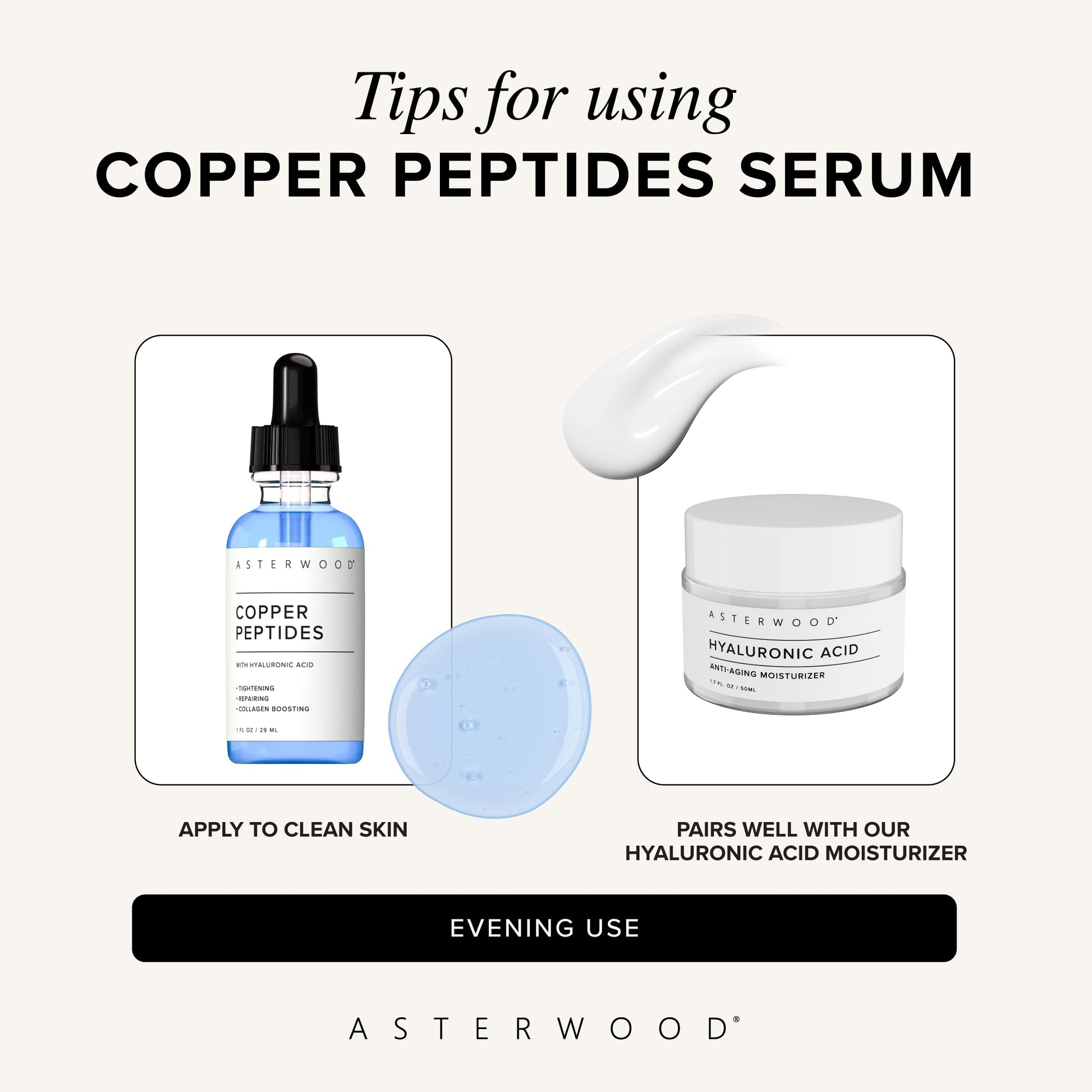 Asterwood Copper Peptides Serum for Face - with GHK-Cu Peptide and Hyaluronic Acid - Anti-Aging Facial Serum - 1 Fl Oz Asterwood buy supplements canada