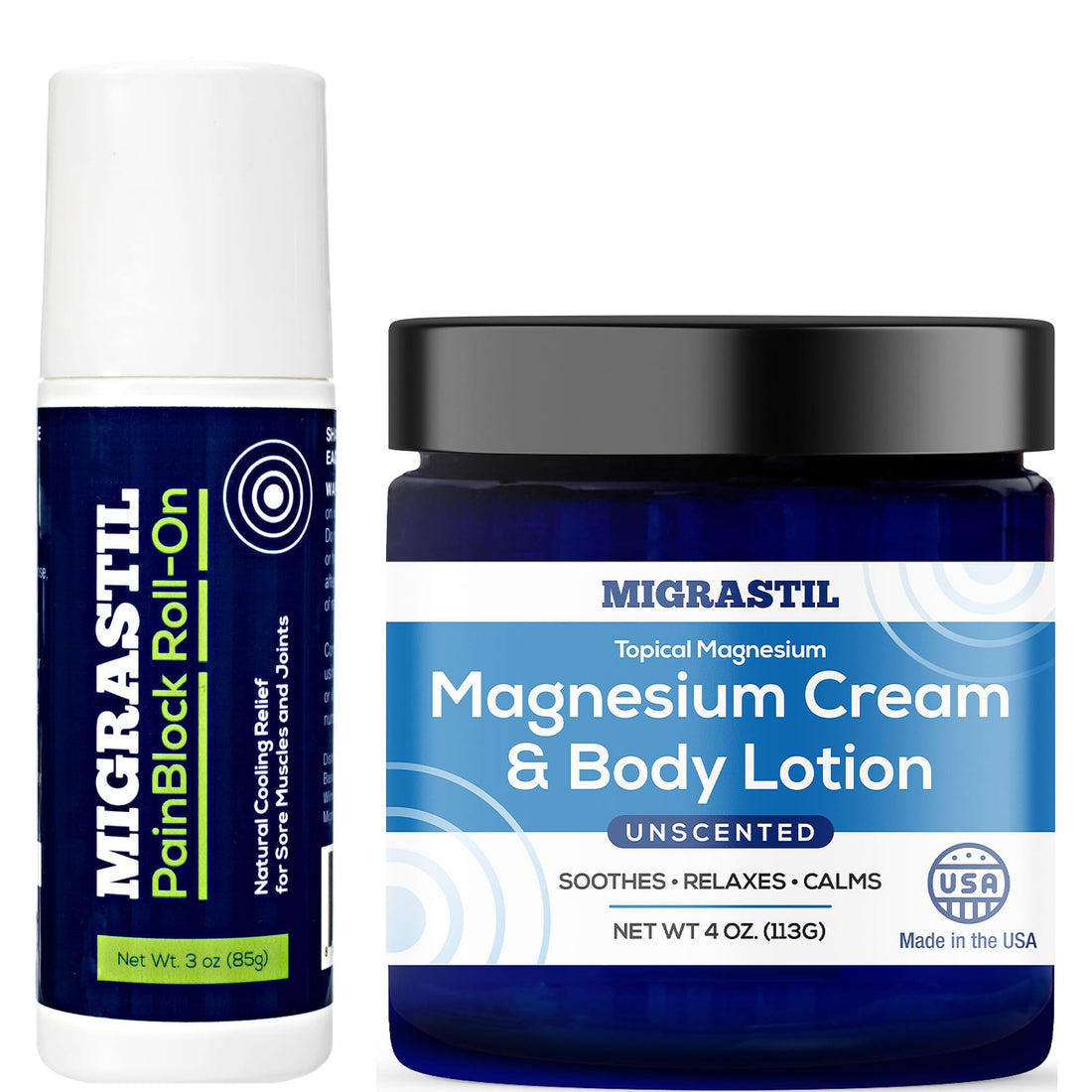 Basic Vigor Migrastil PainBlock Roll-On & Unscented Topical Magnesium Cream Bundle. Made in The USA. Basic Vigor buy supplements canada