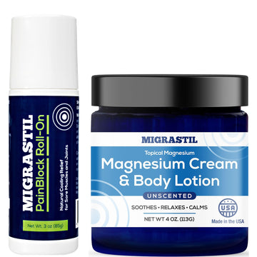 Basic Vigor Migrastil PainBlock Roll-On & Unscented Topical Magnesium Cream Bundle. Made in The USA. Basic Vigor buy supplements canada