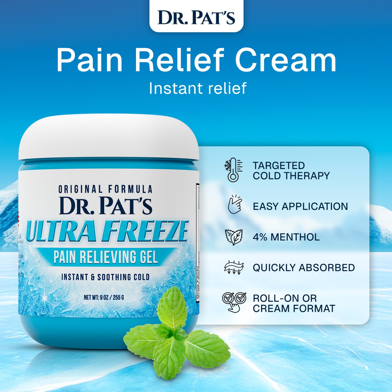 Ultra Freeze Dr Pat's Pain Relief Cream (9oz) - Muscle Rub Gel for Arthritis, Neuropathy, Foot & Joint - Cooling Sports Massage for Back, Shoulder & Knee - Menthol Analgesic for Neck & Body Ultra Freeze buy supplements canada