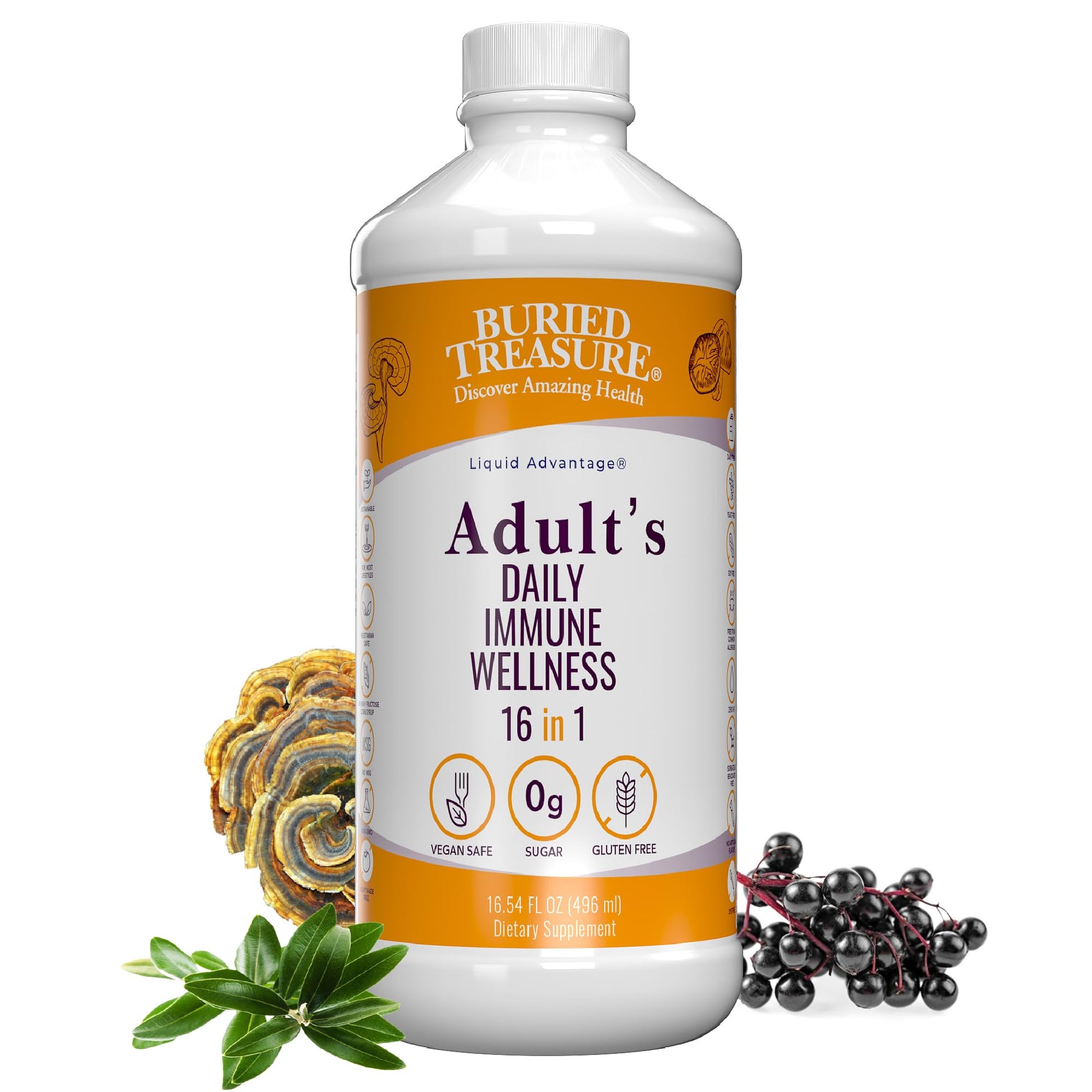 Buried Treasure Adult Daily Immune Wellness - 16 Fl oz, 16 serv, Liquid Nutrient Blend for Immune Support with Elderberry, Echinacea, Vitamins & more Buried Treasure buy supplements canada