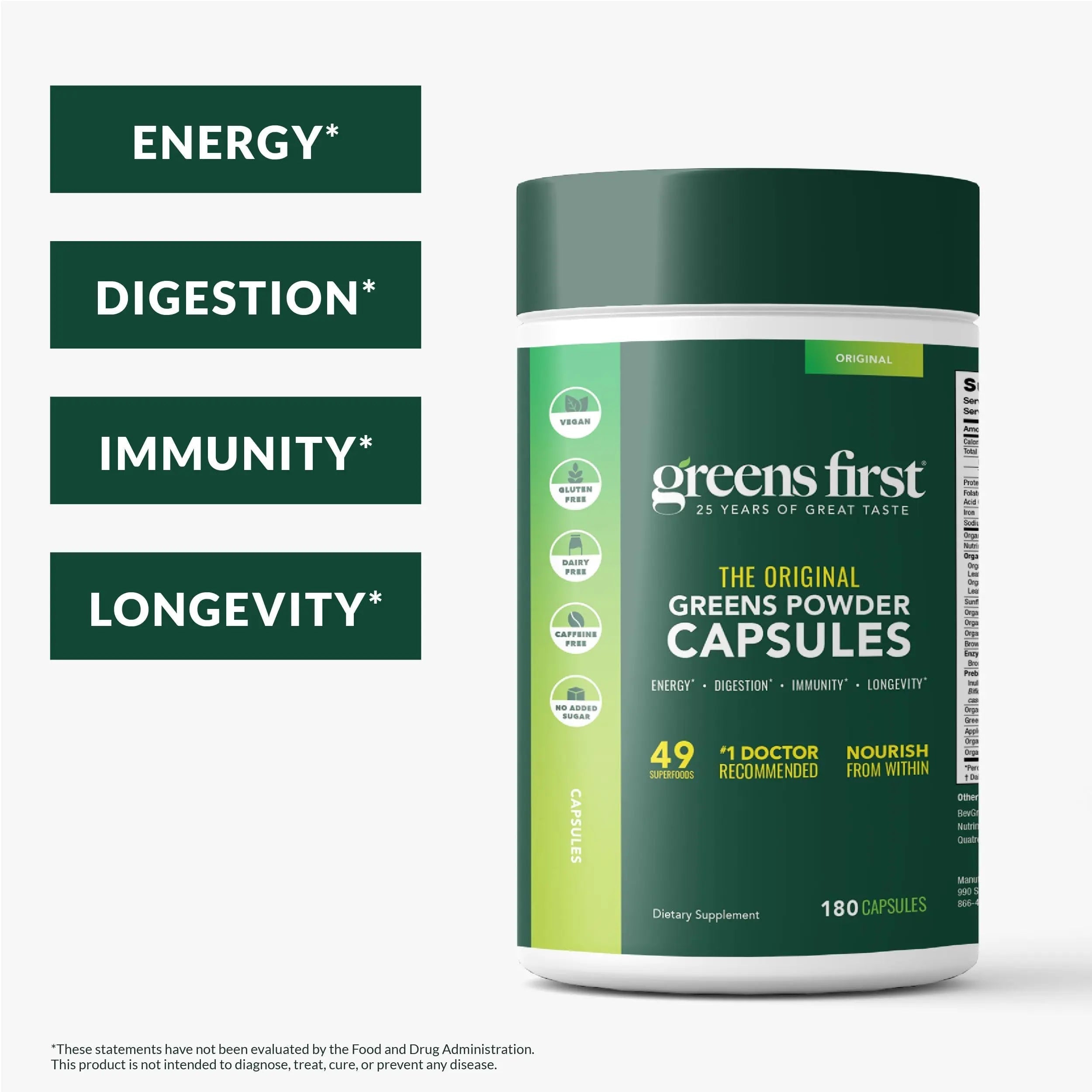 Greens First Phytonutrient Capsules - 49 Antioxidant-Rich Superfoods with Organic Fruits & Veggies, Prebiotics, Probiotics Greens First buy supplements canada