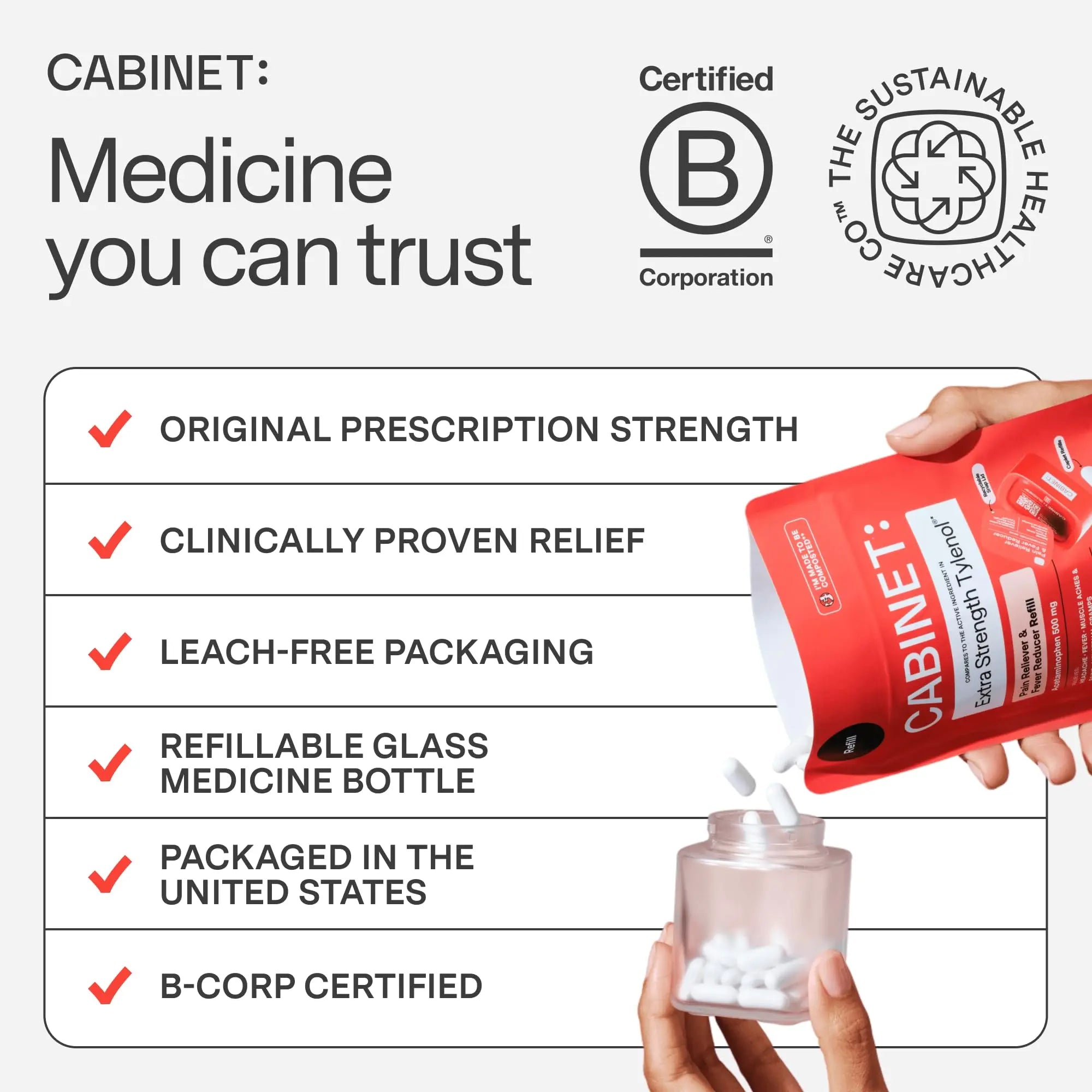 Cabinet: 500mg Acetaminophen for Headache Relief, Toothaches, Sore Throat, and Fever Reducer, Includes 1 Refillable Medicine Jar, 120 Tablets Refillable Glass Jar - w/Travel Tin Cabinet: buy supplements canada