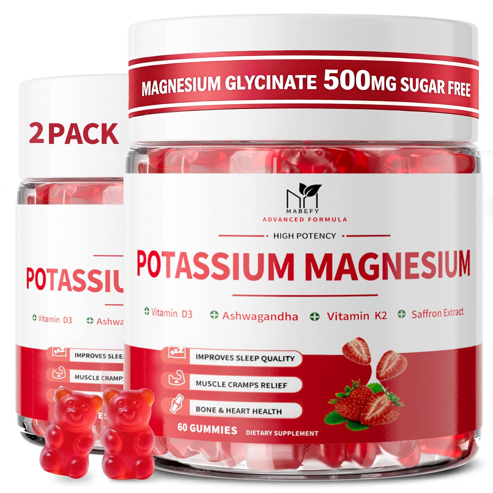 2 Pack Potassium Magnesium Gummies, Sugar Free Potassium Supplement Magnesium Glycinate 500mg, Ashwagandha, Vitamins D3, C, B6, Calcium & Zinc for Sleep, Leg Cramps & Muscle Relaxation-120 Count MABEFY buy supplements canada