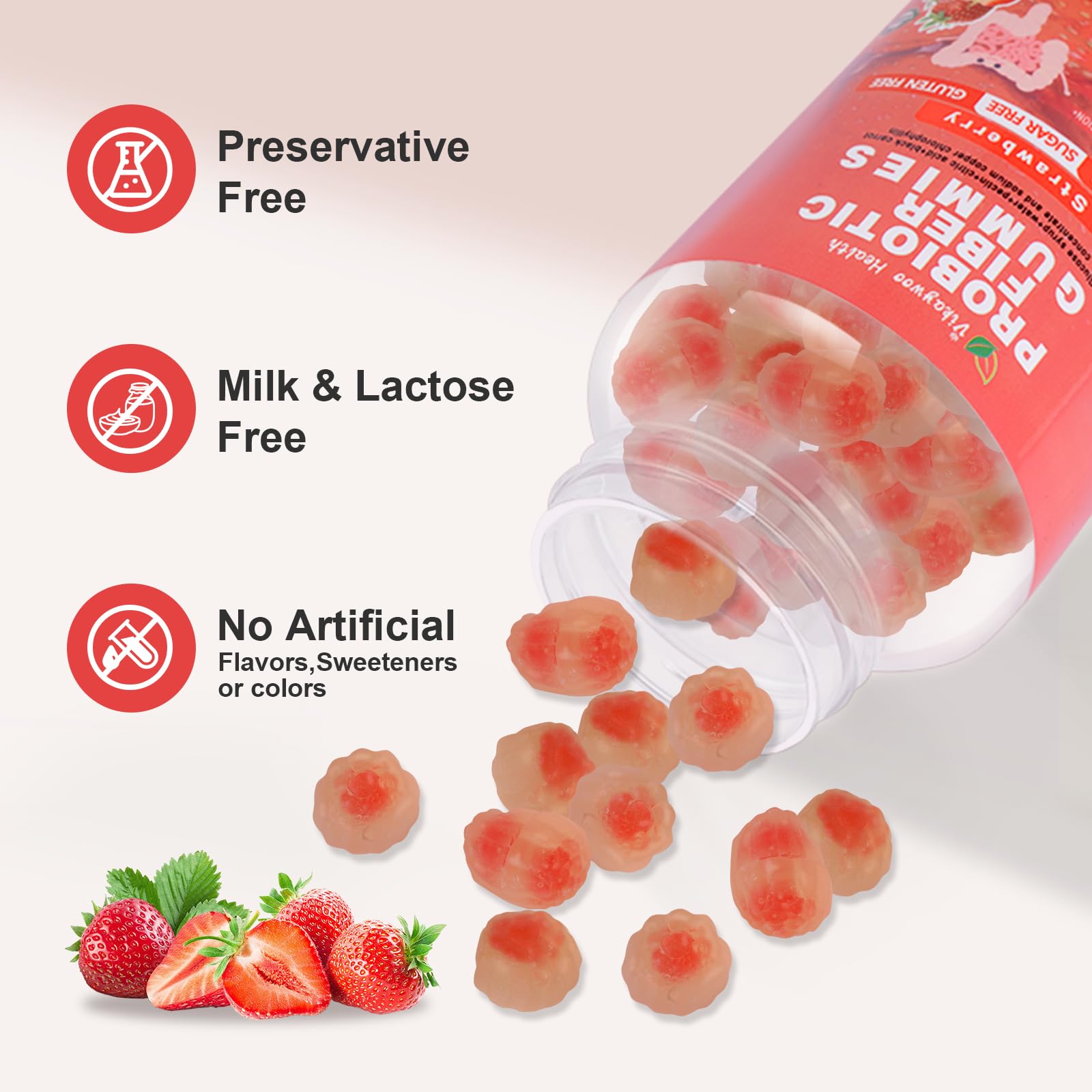 Vikaywoo Probiotic Fiber Gummies for Adults, No Sugar Added Strawberry Flavor– 2 Billion CFUs –Vitamin C,Vitamin D–Digestive Health & Regularity Support(120 Count) Vikaywoo buy supplements canada