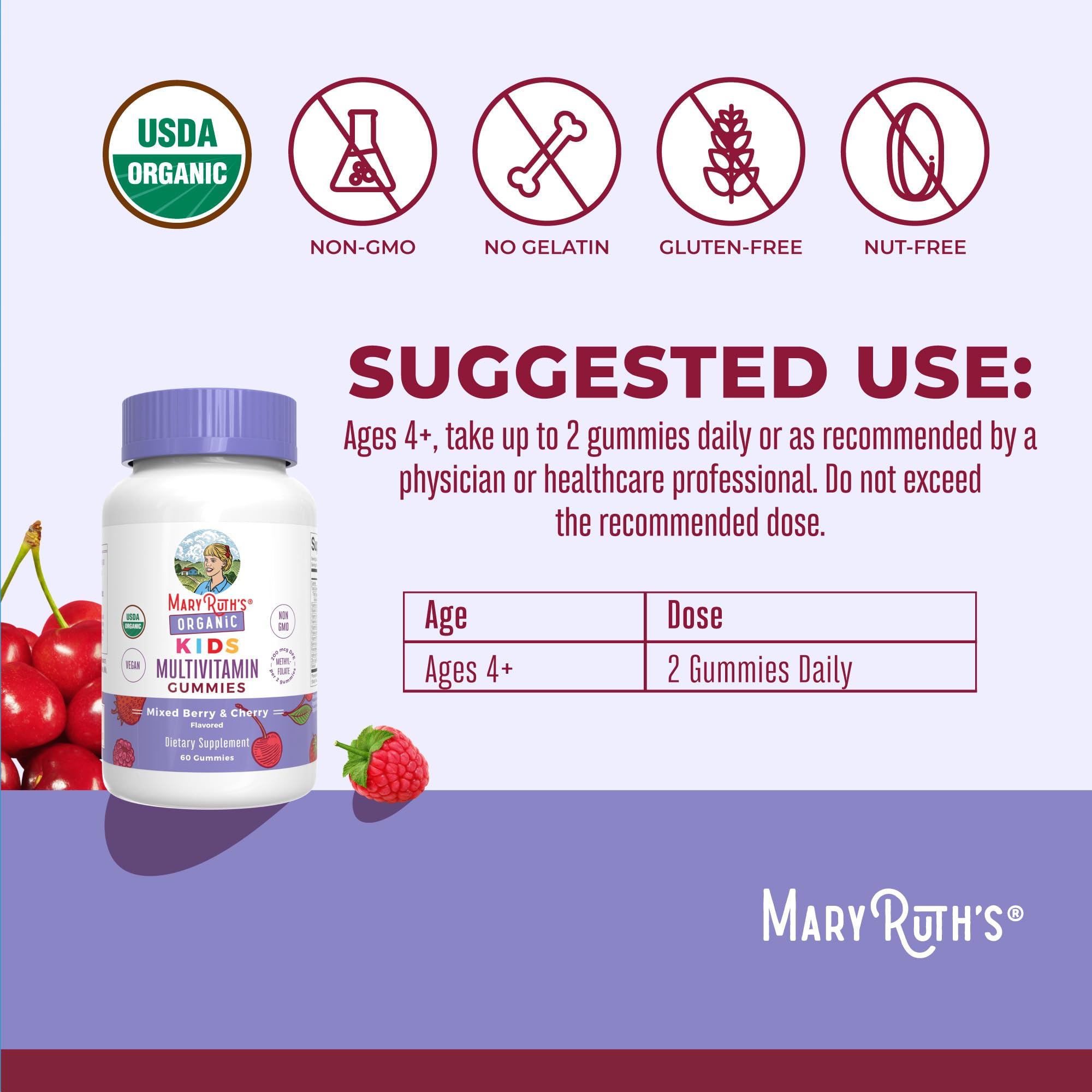 MARYRUTH'S Kids Vitamins | Multi | 1 Month Supply | Multivitamin Gummies for Ages 4+ | Multivitamin for Kids | Vegan | Only 2 Gummies a Day | 60 Count MARYRUTH'S buy supplements canada